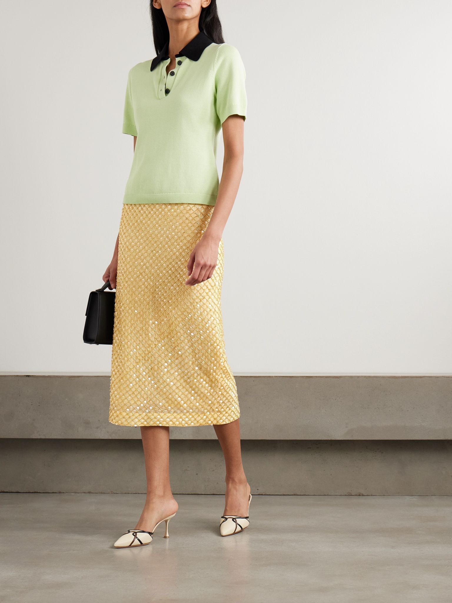 Allora embellished crepe de chine midi skirt Saffron - 2