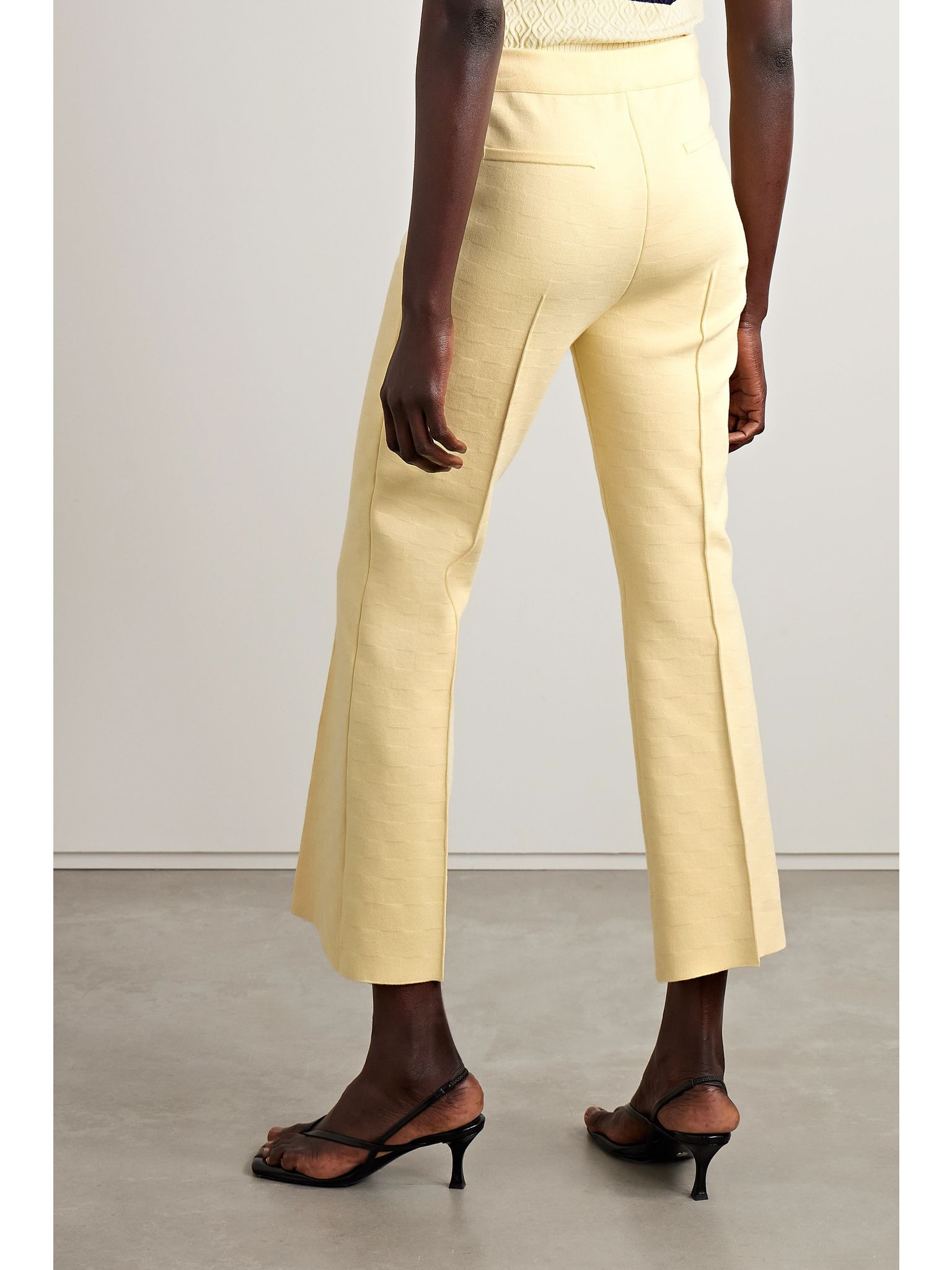 Kick cropped stretch-cotton flared pants Yellow - 4