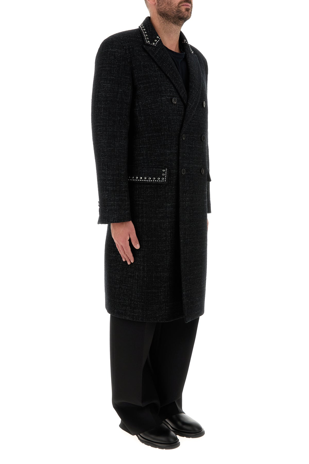 Melange black wool blend coat - 3