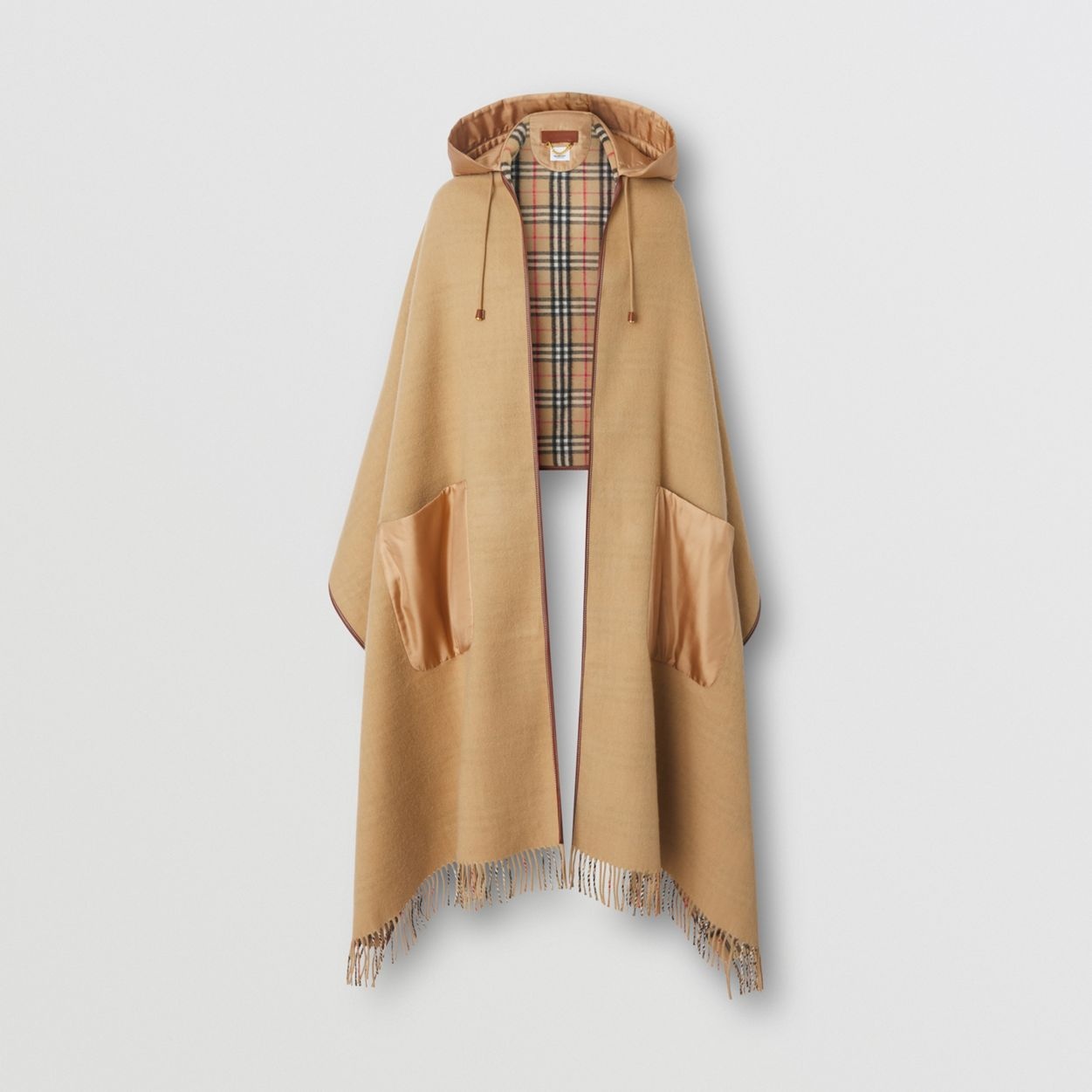 Contrast Panel Cashmere Wool Hooded Cape - 1