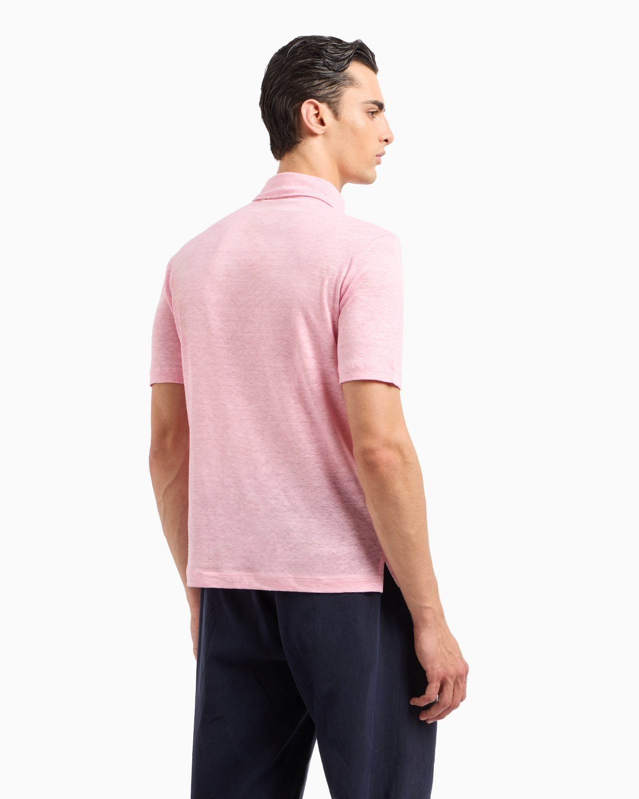Short-sleeved polo shirt in pure linen jersey - 3