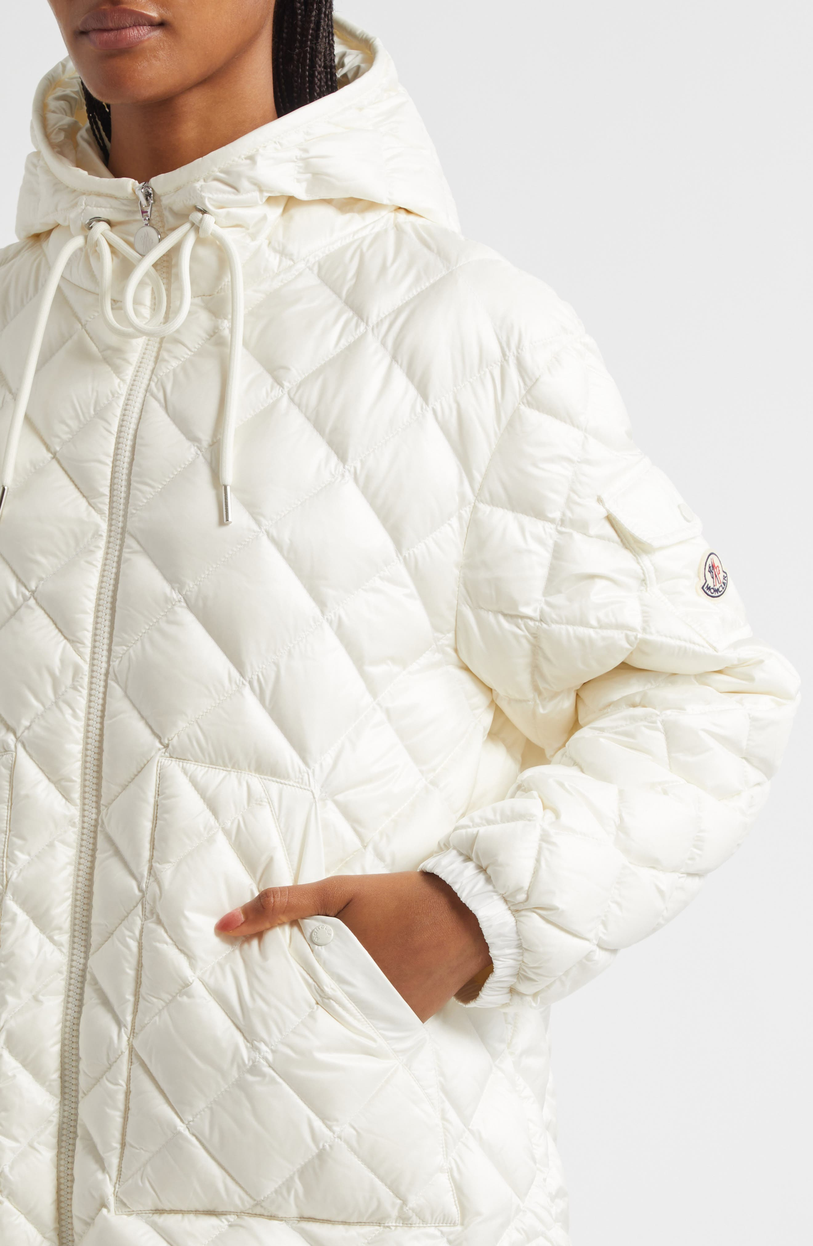 Moncler Diamond Quilted Down Hooded Jacket in Silk White at Nordstrom - 5
