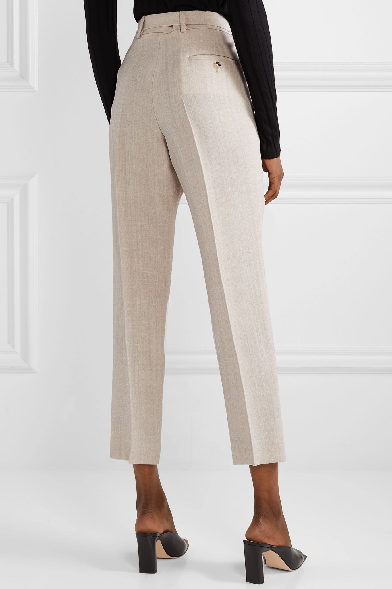 Belted cropped woven straight-leg pants - 4