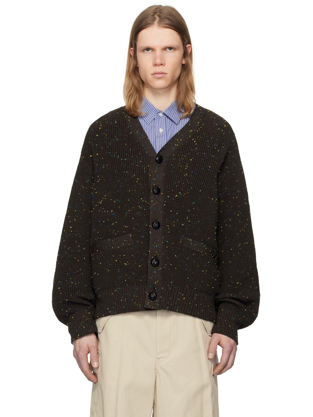 Brown Nep Yarn Knit Cardigan - 1