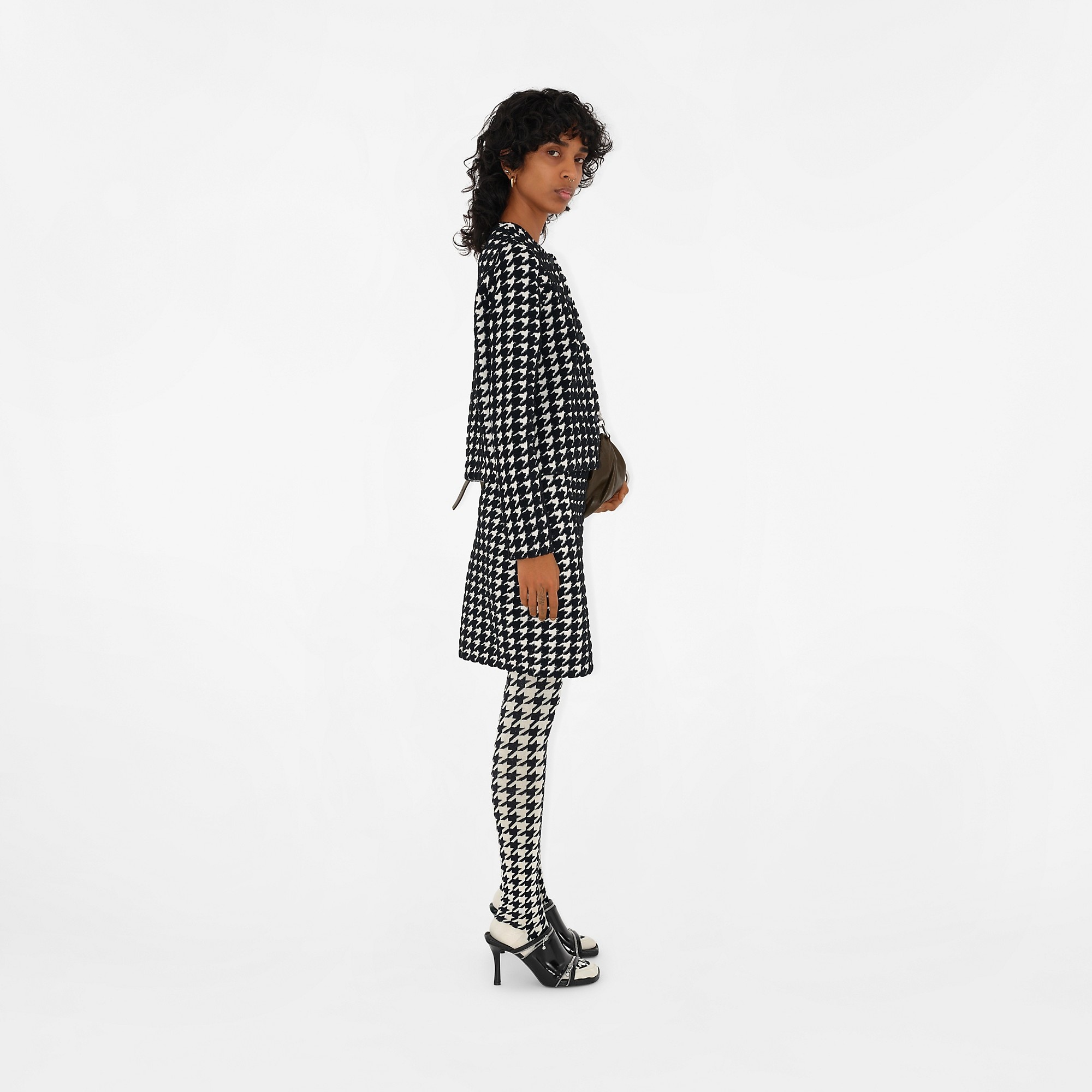 Houndstooth Nylon Blend Cardigan - 3