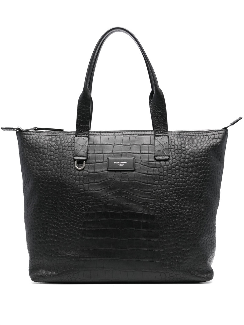 Crocodile-embossed Leather Tote Bag 1