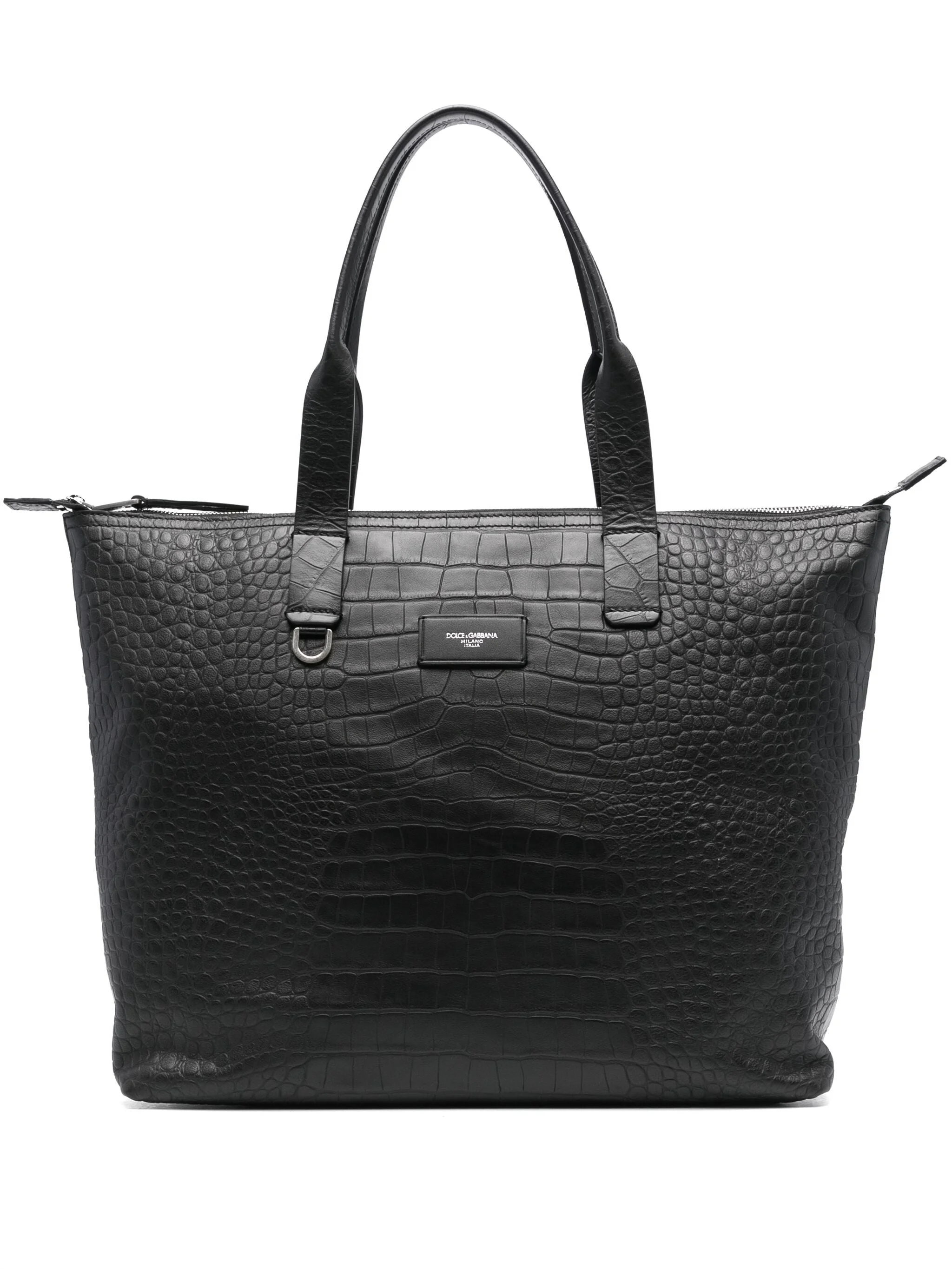 Crocodile-embossed Leather Tote Bag - 1
