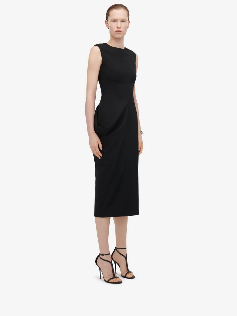 Women's Drape Detail Pencil Dress in Black - 3
