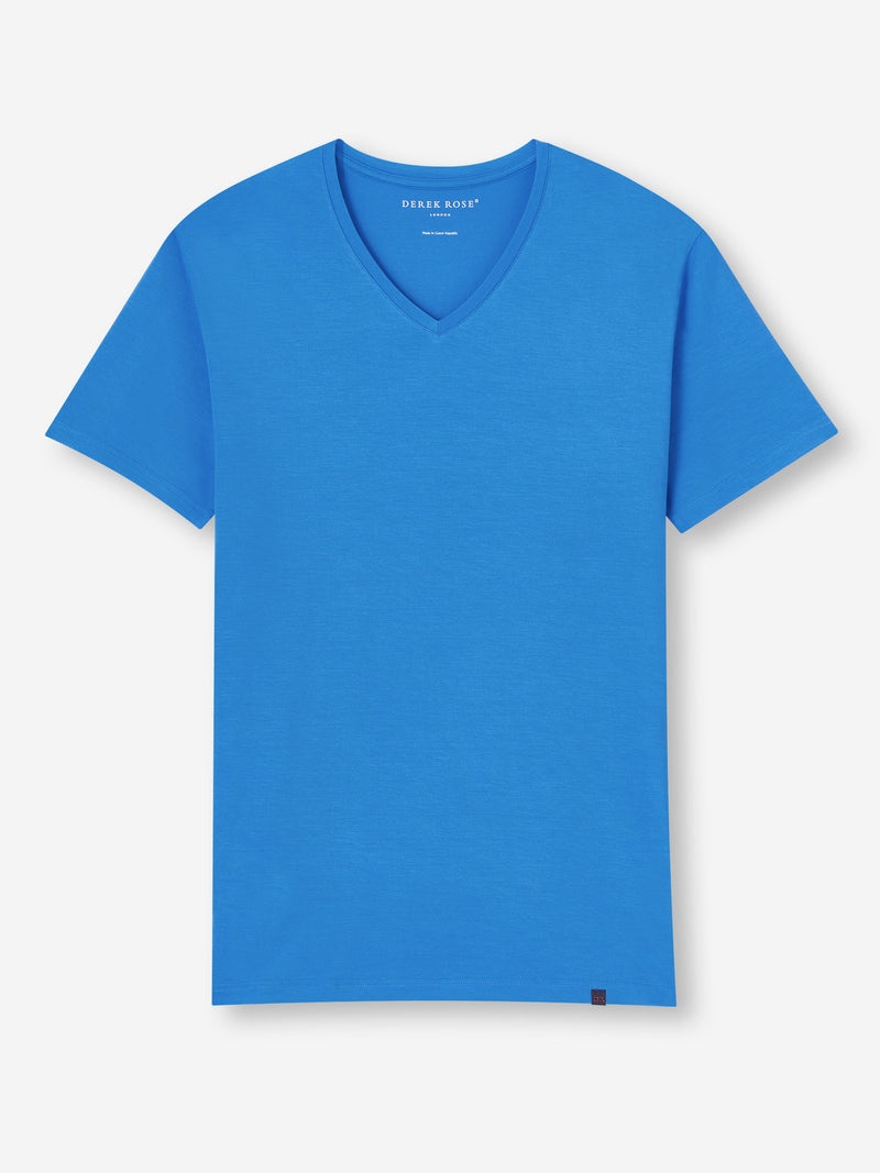 Men's V-Neck T-Shirt Basel Micro Modal Stretch Azure Blue - 1