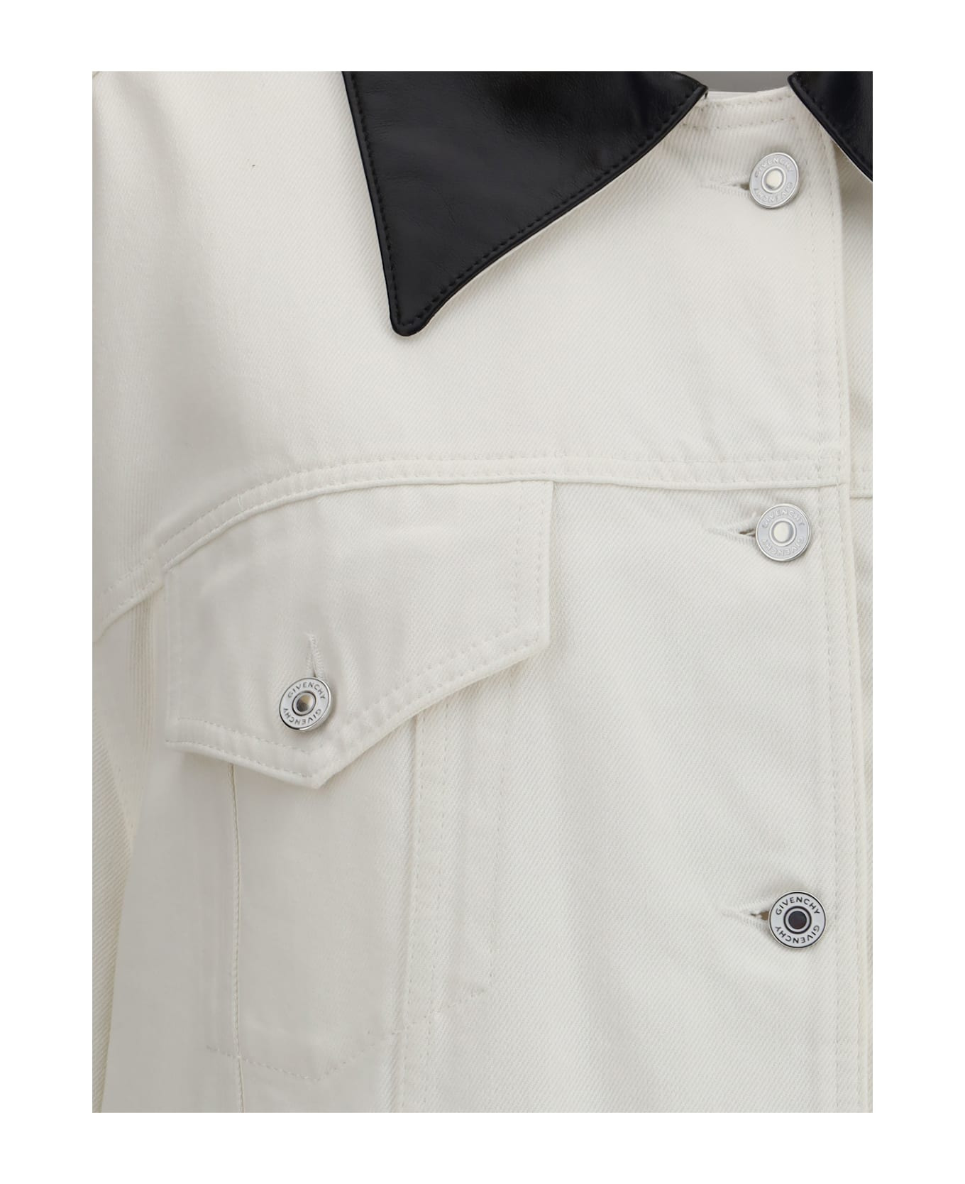 Denim Jacket With Leather Collar - 3