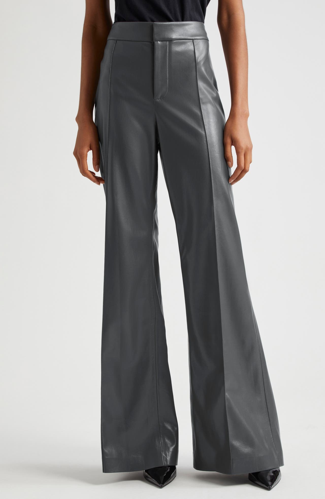 Alice + Olivia Dylan High Waist Faux Leather Flare Leg Pants in Charcoal at Nordstrom - 1