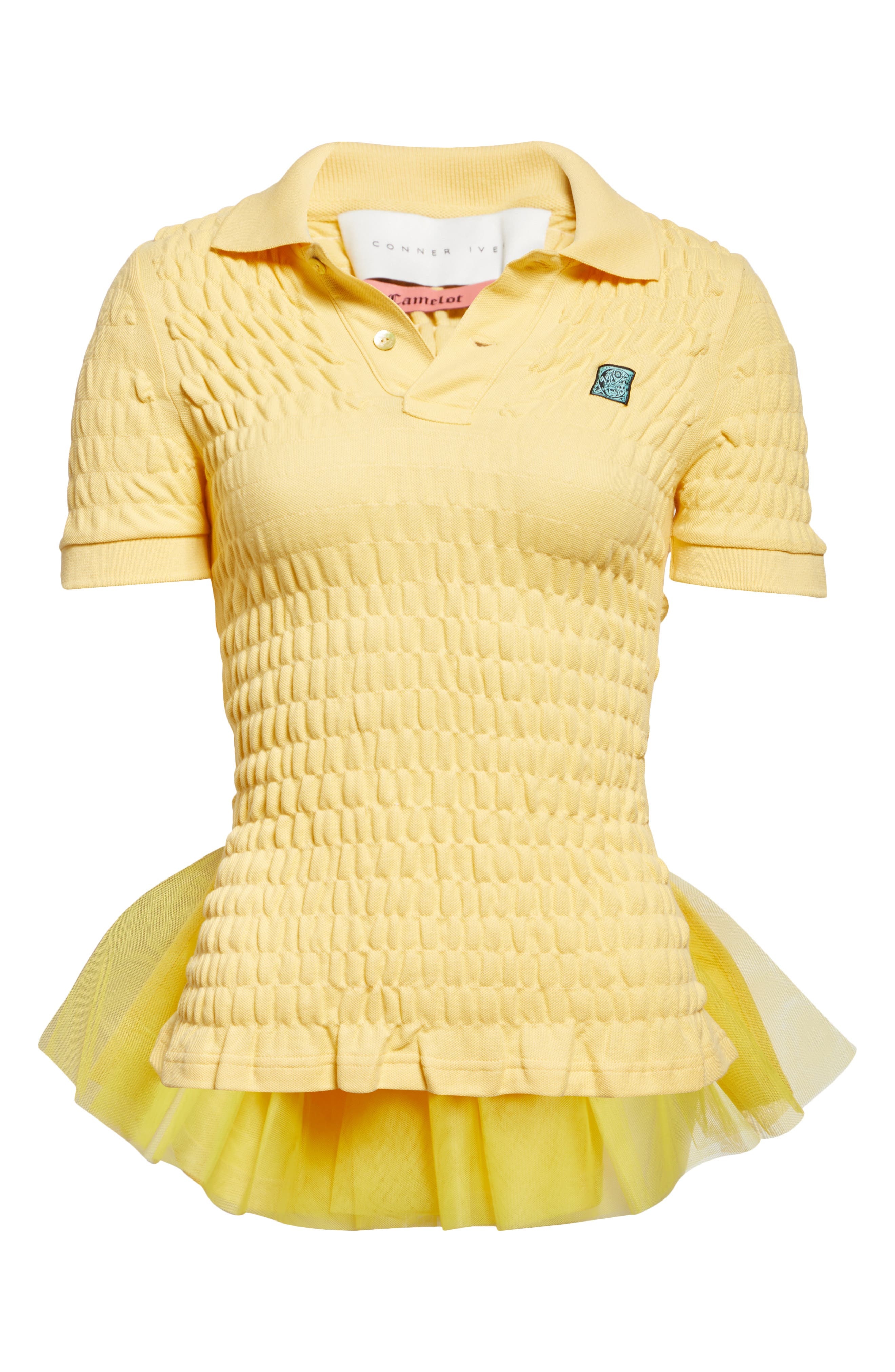 CONNER IVES Shirred Organic Cotton Piqué Bustle Polo in Yellow at Nordstrom - 6
