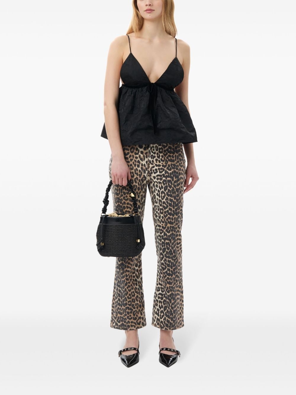 floral-jacquard flared tank top - 2