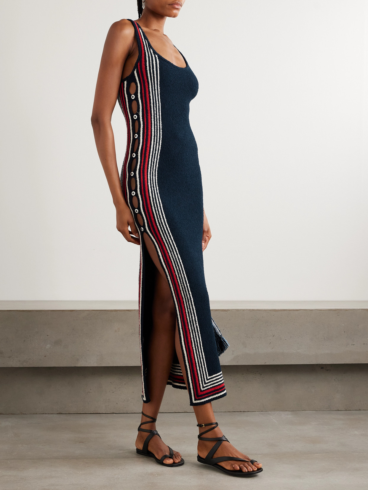 Button-embellished Striped Cotton-blend Chenille Maxi Dress - 2