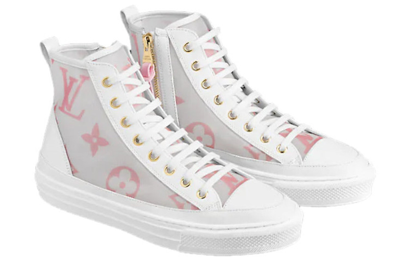 Louis Vuitton (WMNS) LOUIS VUITTON Stellar Zip Up Ankle Sneakers 'White Grey with Pink Monogram' 1A87DM outlook