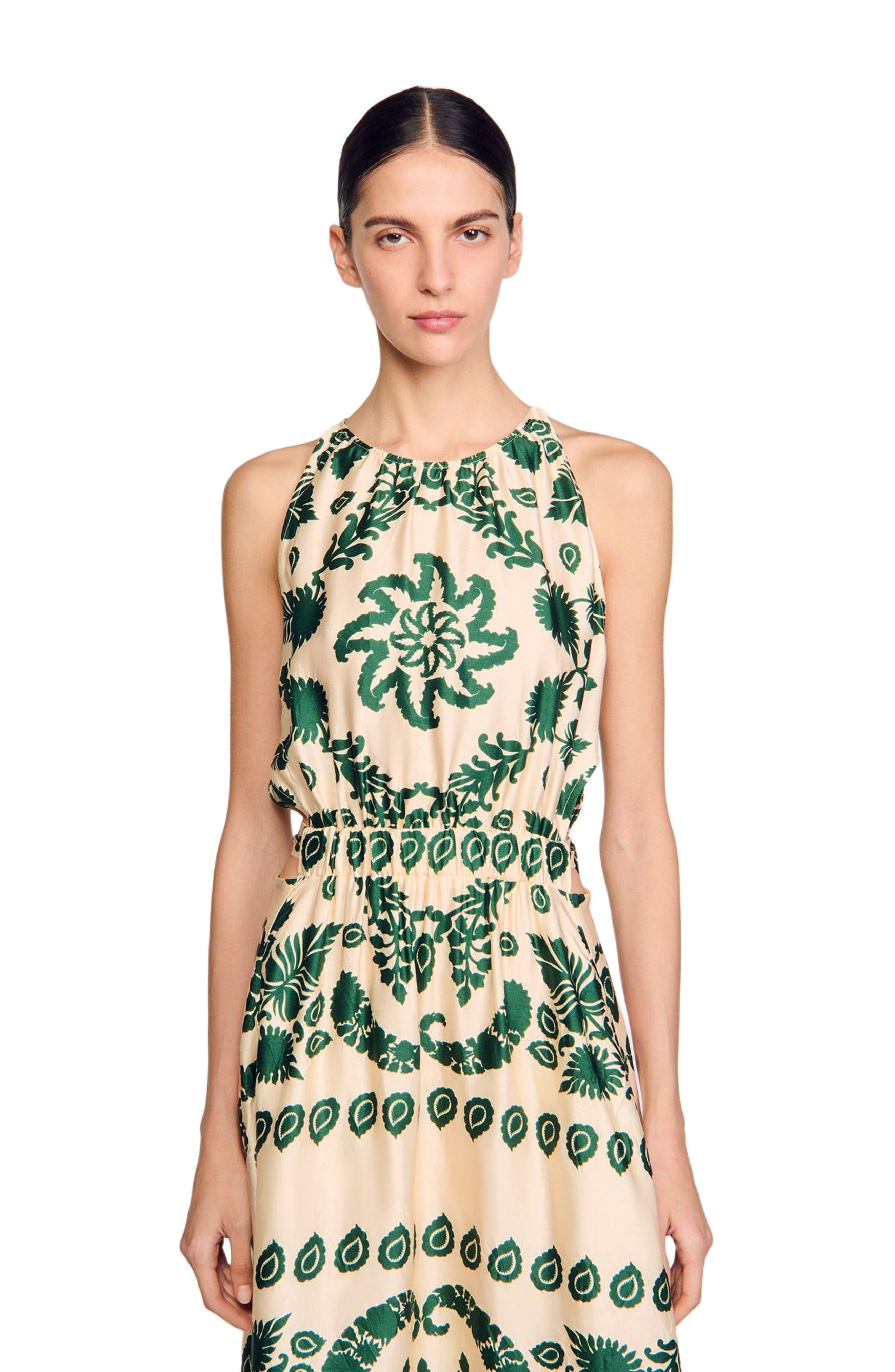 SANDRO Leaf print maxi dress in Ecru /Green at Nordstrom - 3