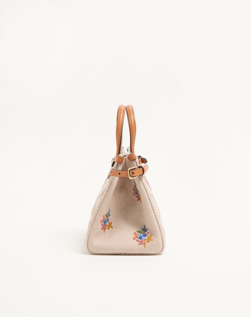 VALENTINO GARAVANI ANTIBES SMALL CANVAS SHOPPING BAG WITH EMBROIDERY 4