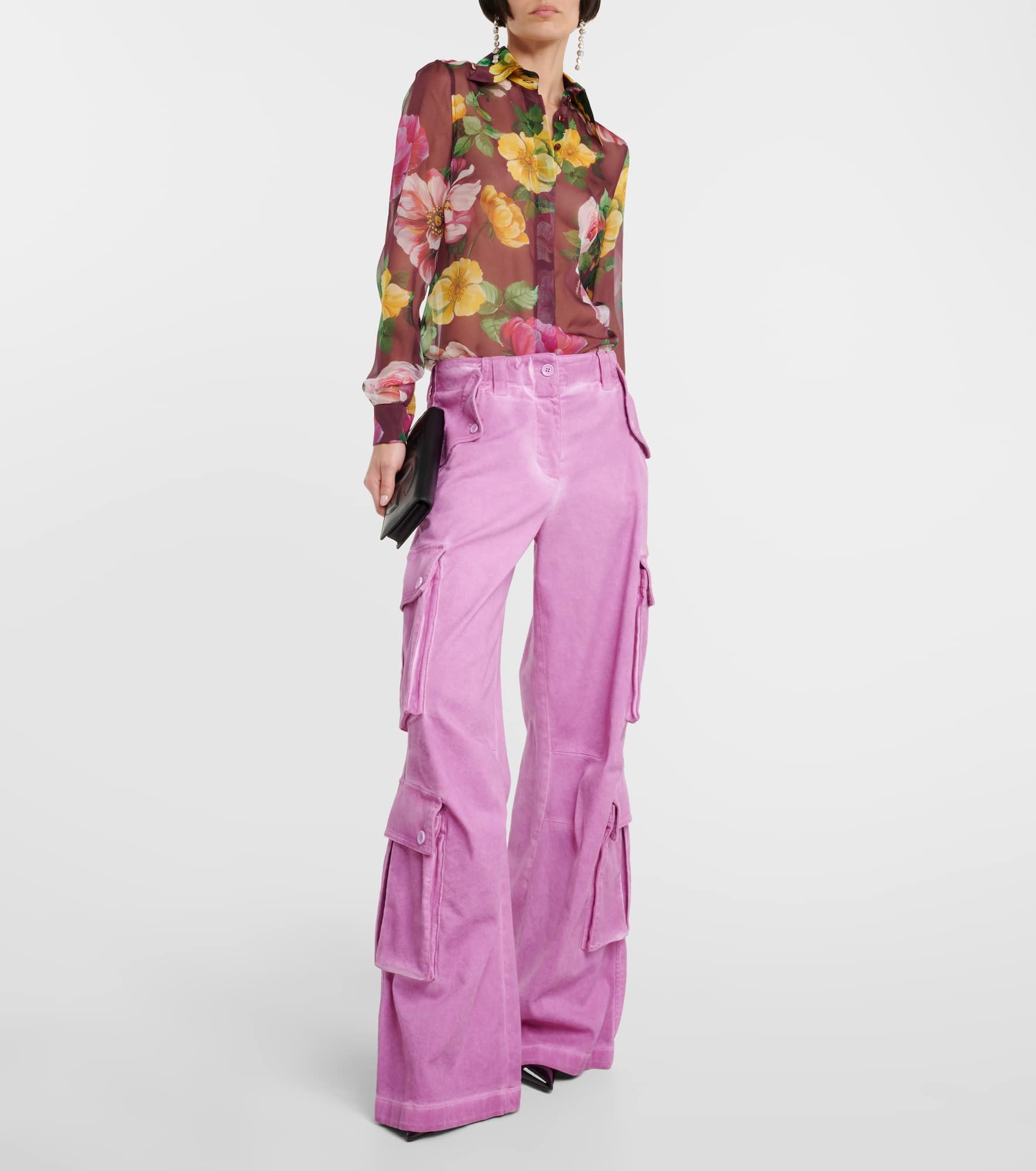 Mid-rise cotton flared cargo pants - 2
