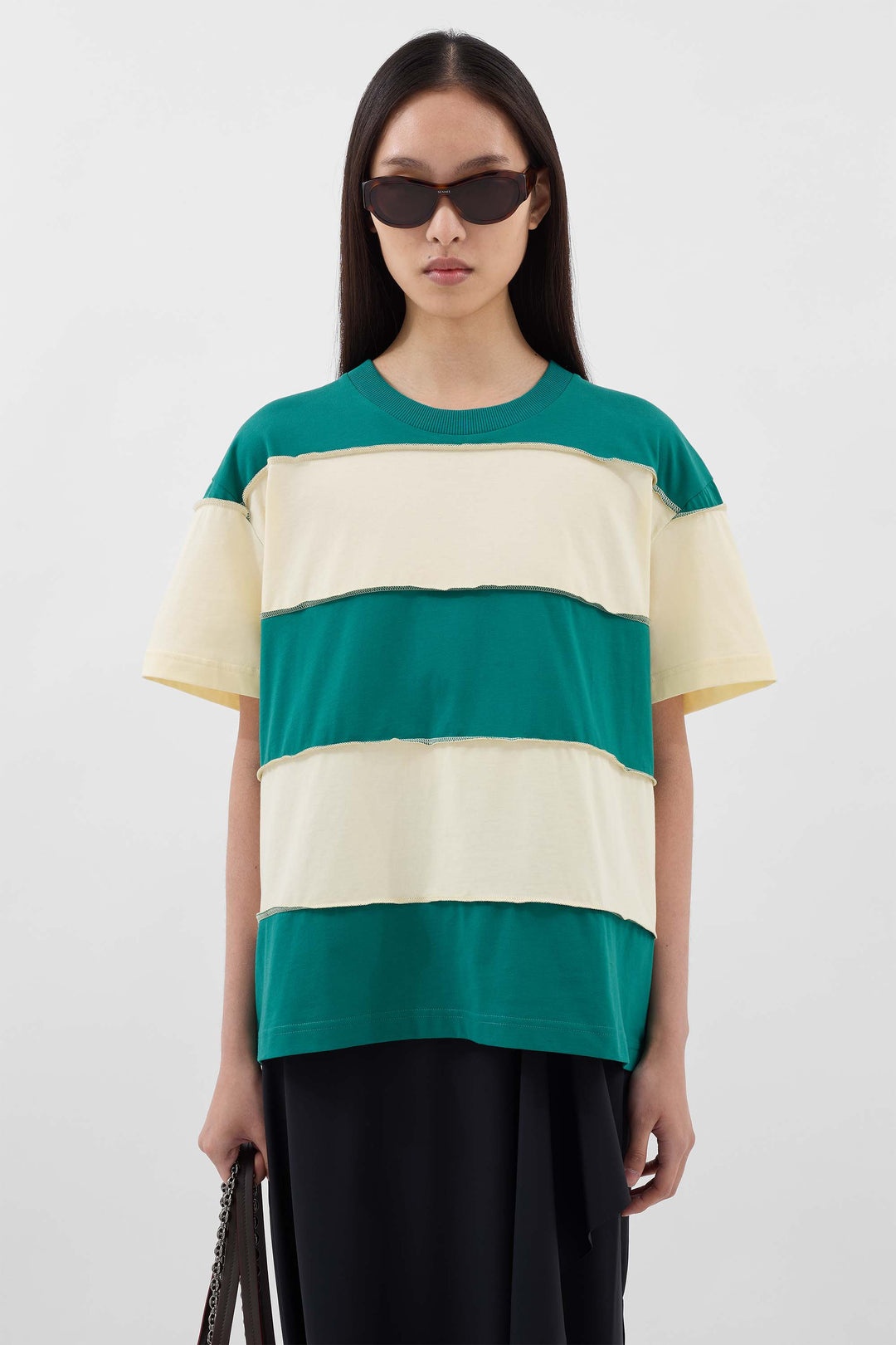 STRIPED T-SHIRT W/ CUTS / off white & green - 2