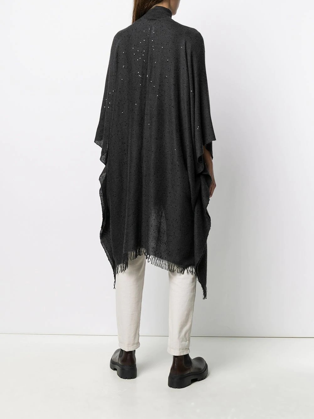 sequin embroidery knitted poncho  - 4