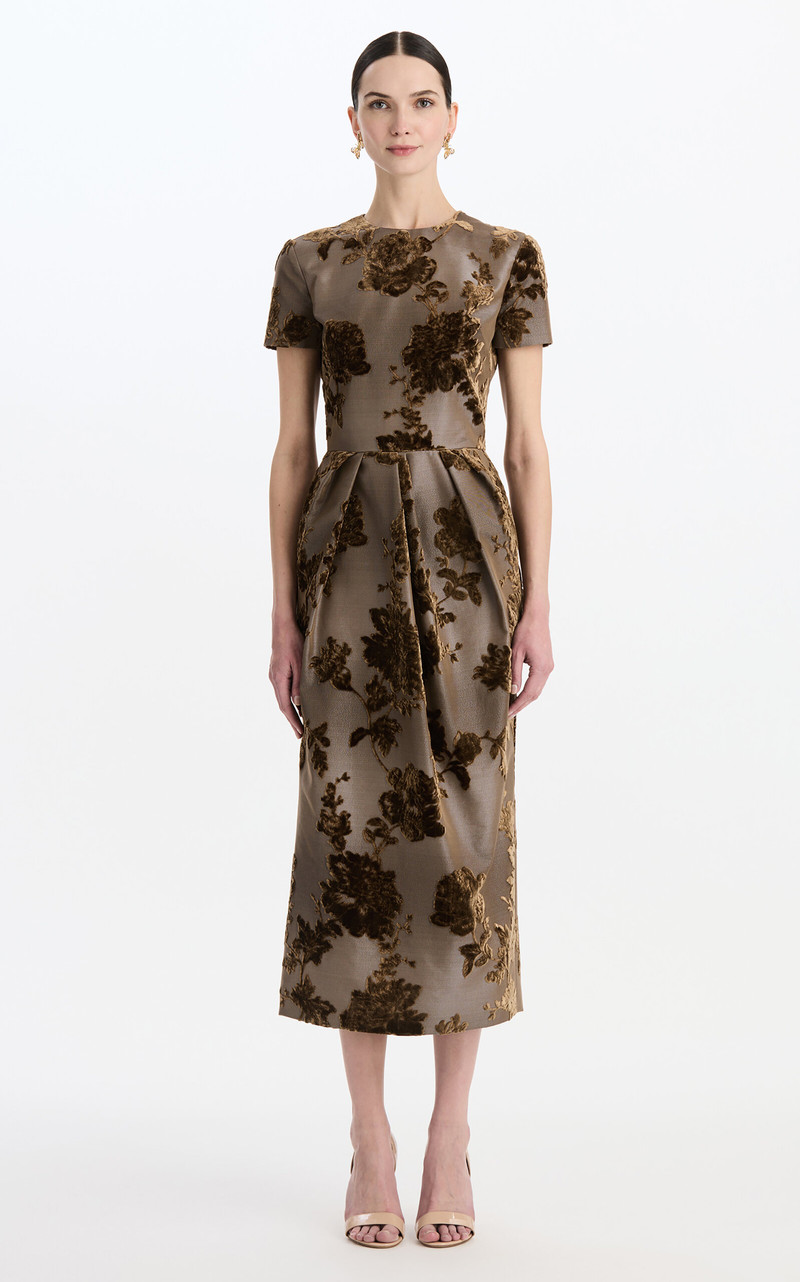 Peony Velvet-Jacquard Midi Cocktail Dress brown 3