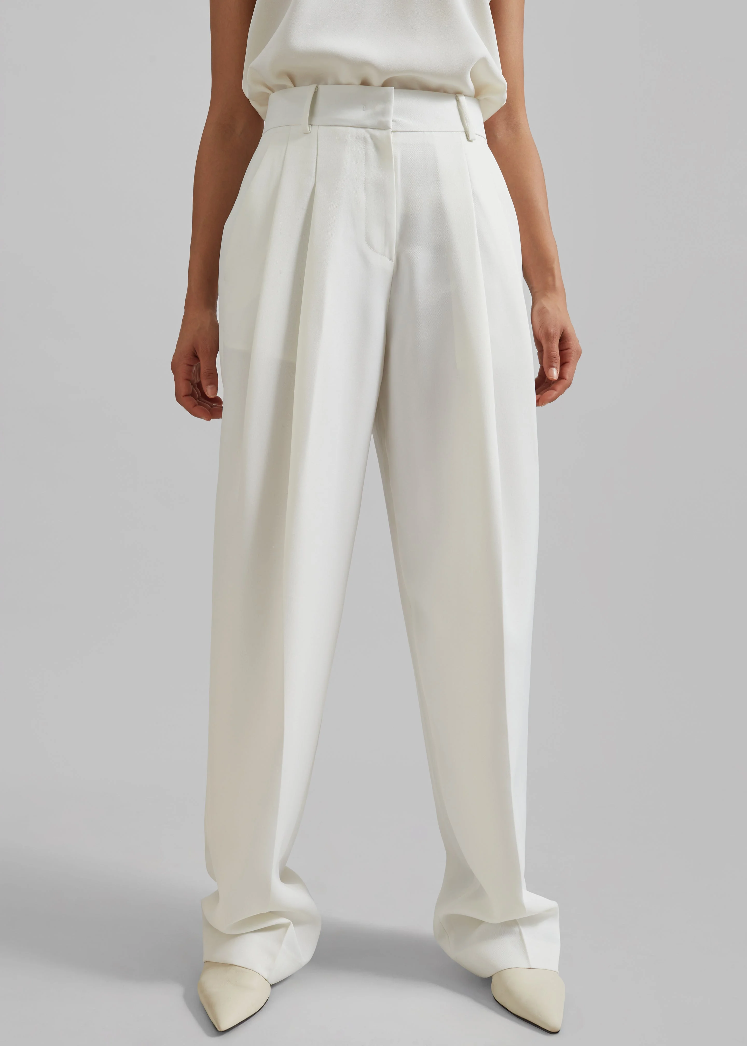 Gelso Pleated Twill Trousers - White - 1