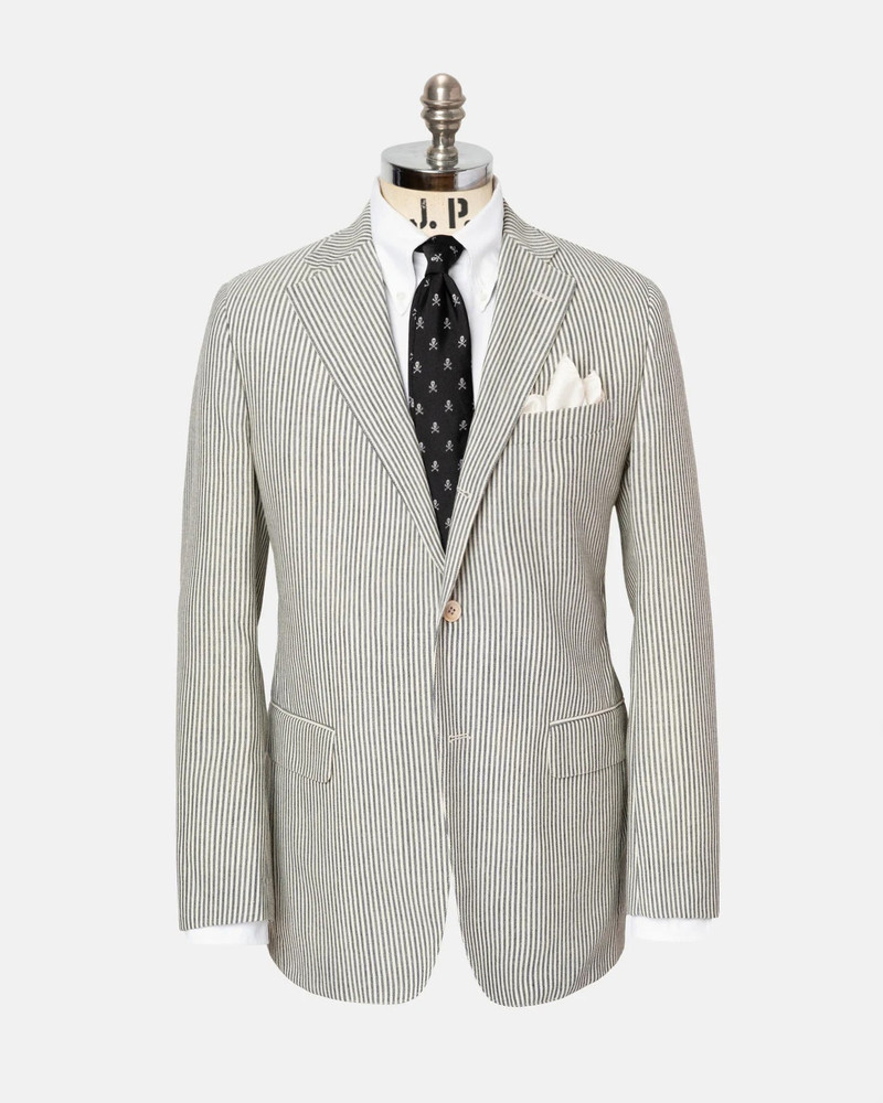 MADE-IN-USA CREAM & GREY OXFORD STRIPE FOX AIR WOOL SPORT COAT 1