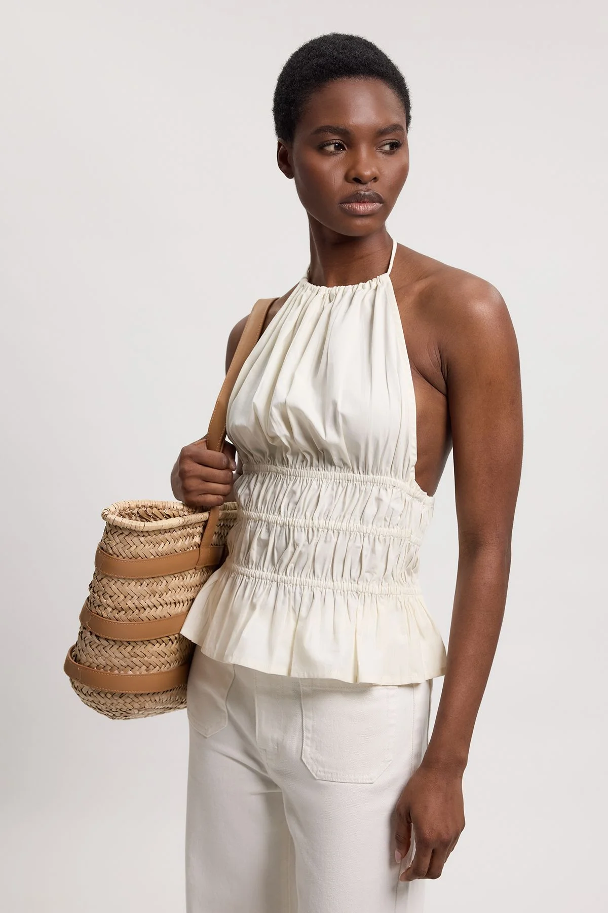 Shirred Cotton Halterneck Top - 1