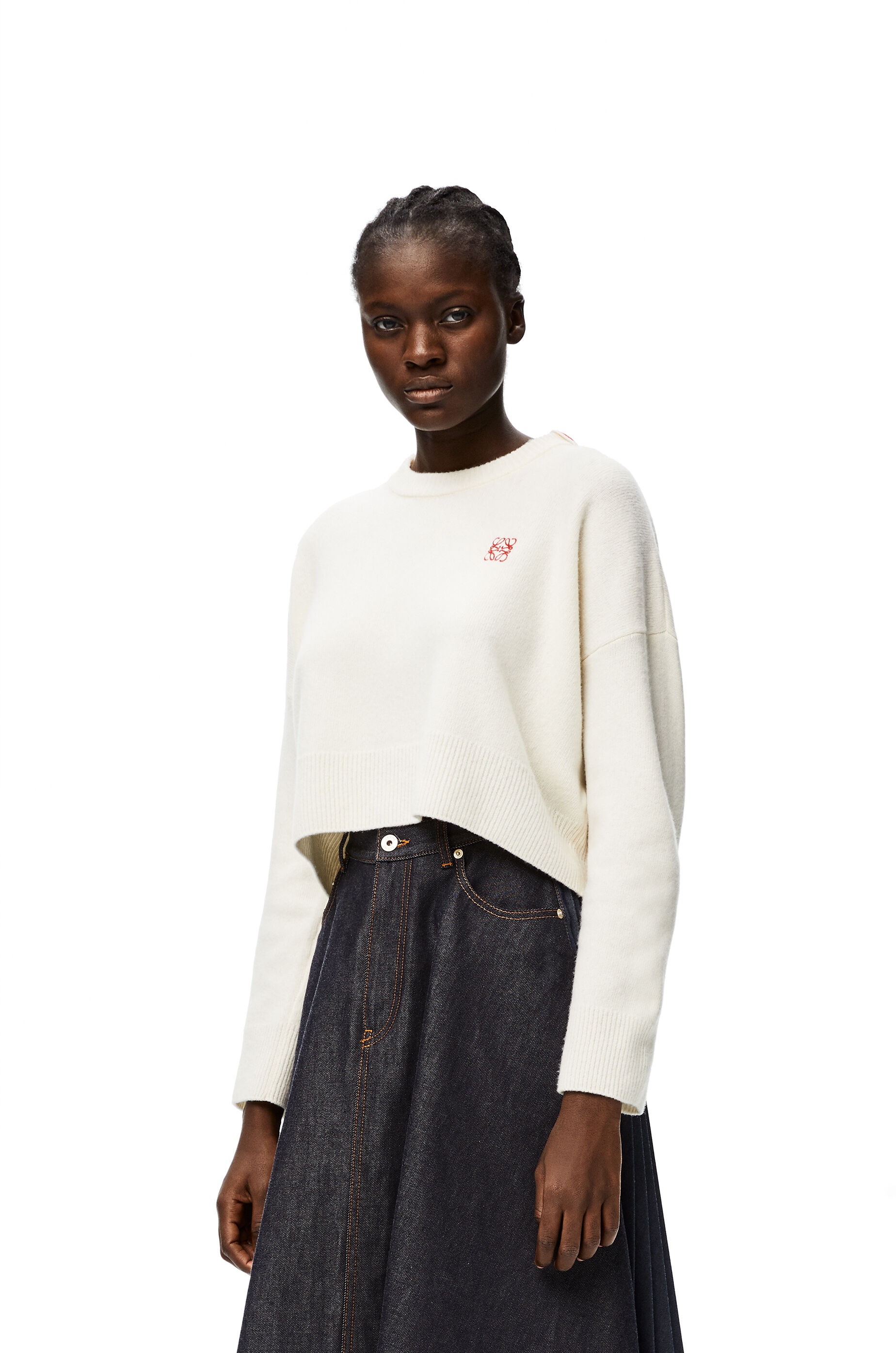 Anagram embroidered cropped sweater in wool - 3