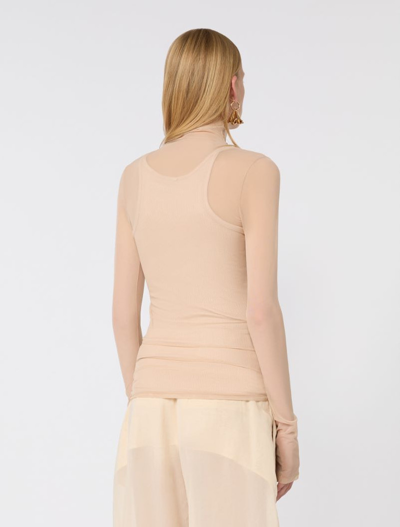 High-neck stretch tulle top - antique rose 4
