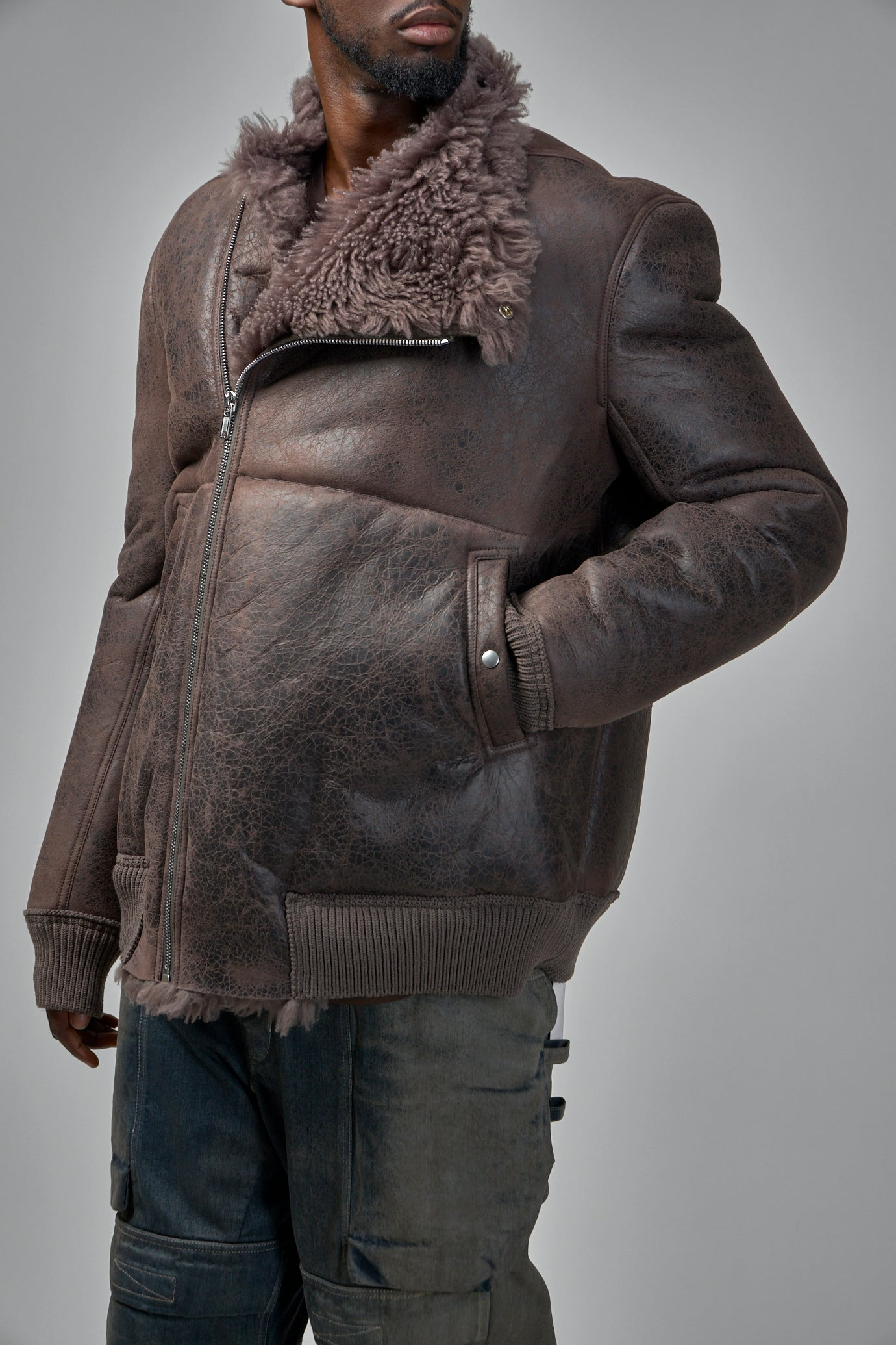 Hollywood Flight Shearling Real Fur Bomber Jacket - 6