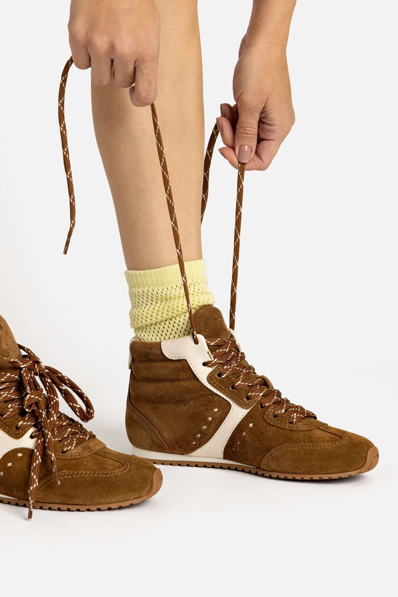 Larroudé Stella Mid Sneaker In Russet Suede and Ivory Leather outlook