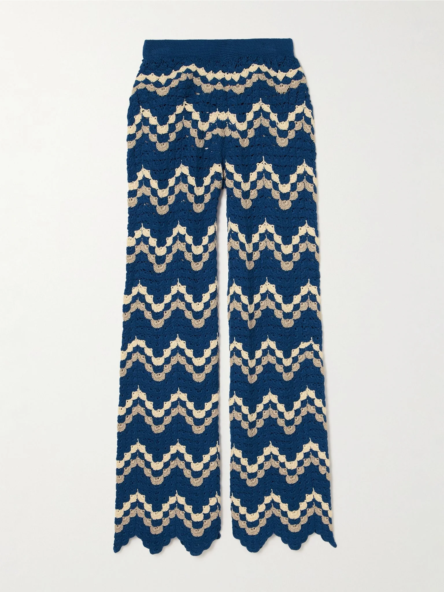 Safi scalloped crocheted organic cotton bootcut pants Navy - 1