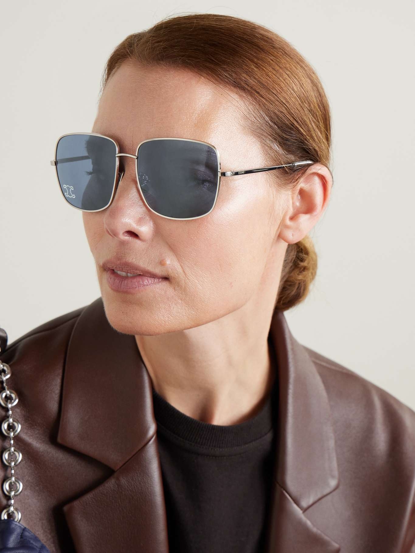 CELINE Triomphe Rhinestone 01 Sunglasses in Metal with