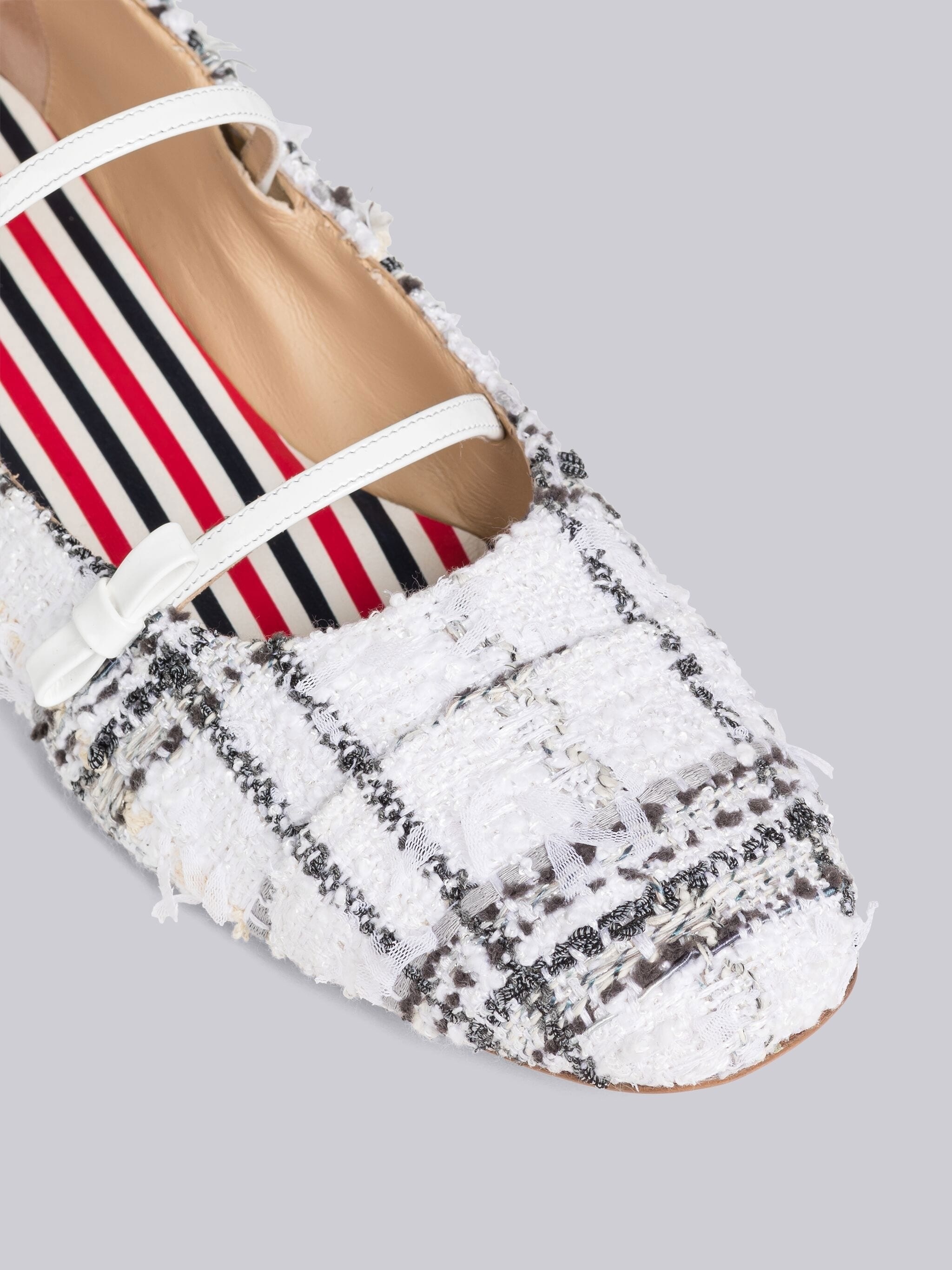 Plaid Ribbon Tweed Bow Strap Ballet Flat - 2