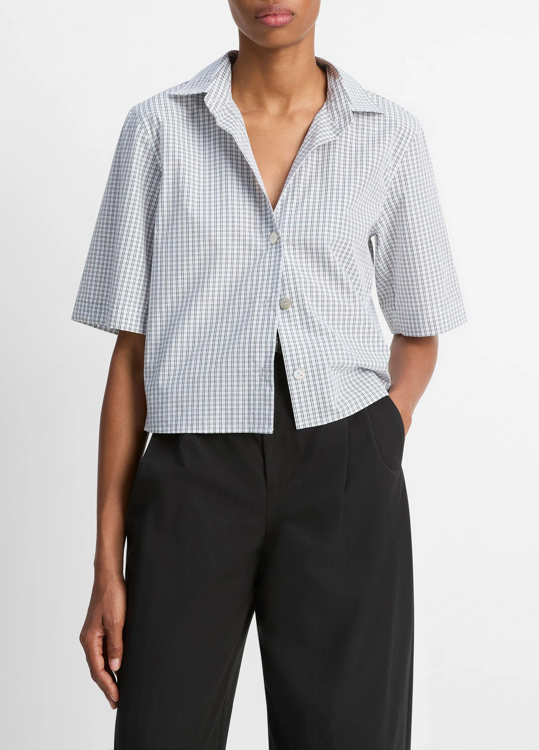 Checked Cotton Cropped Shirt - 1