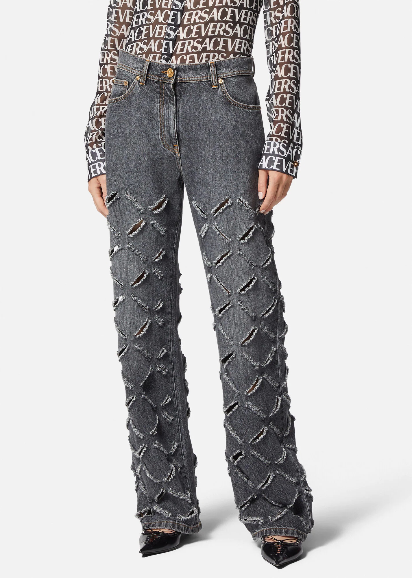Slashed Wide-Leg Jeans - 3