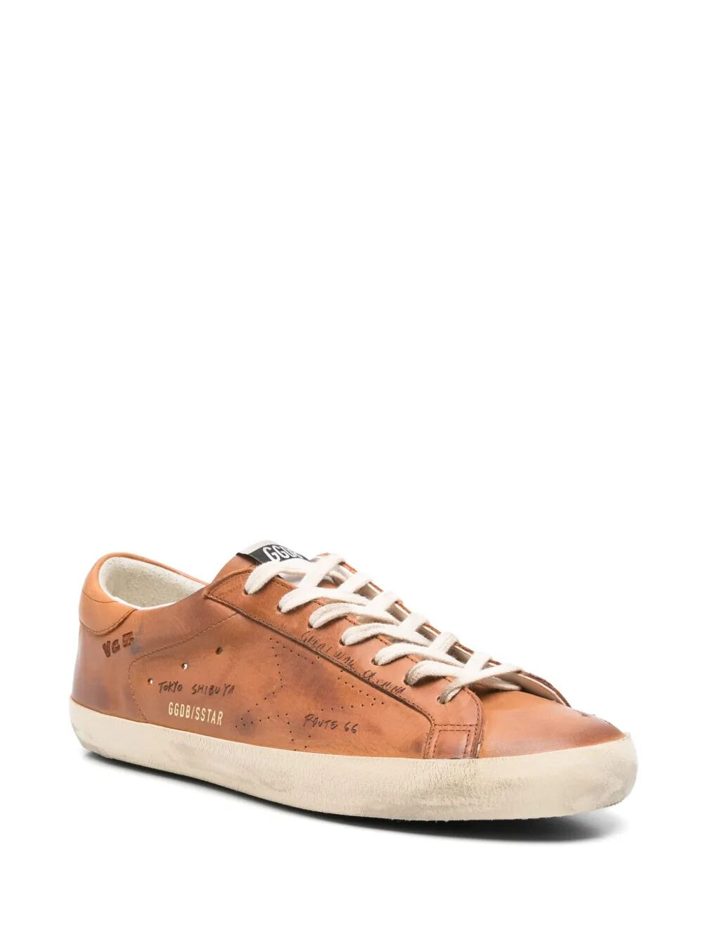 Golden Goose Men "Super Star" Letaher Upper With Jorney Print Forated Star Sneakers - 2