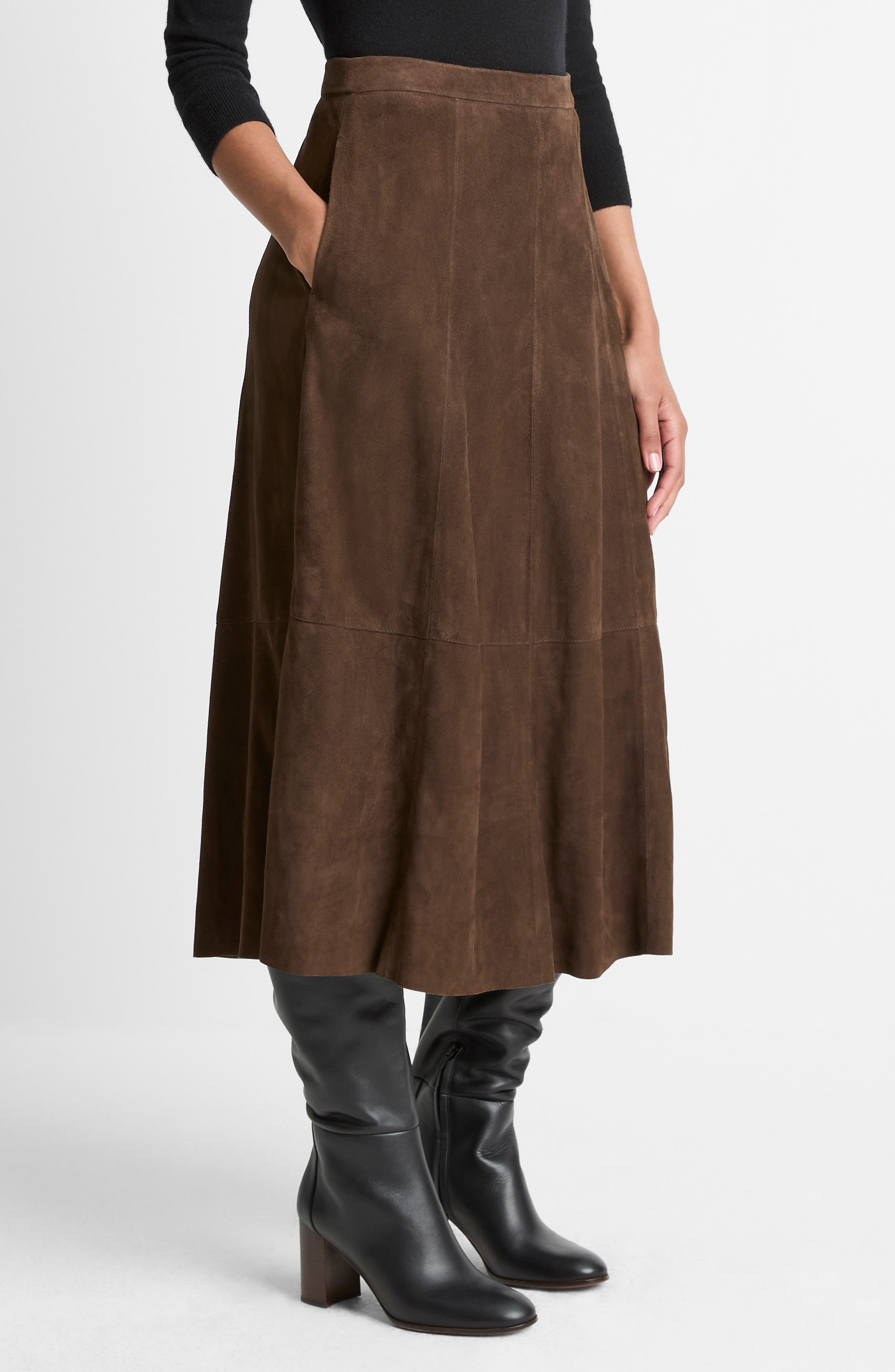 Vince Flared Suede Skirt in Deep Espresso at Nordstrom - 3