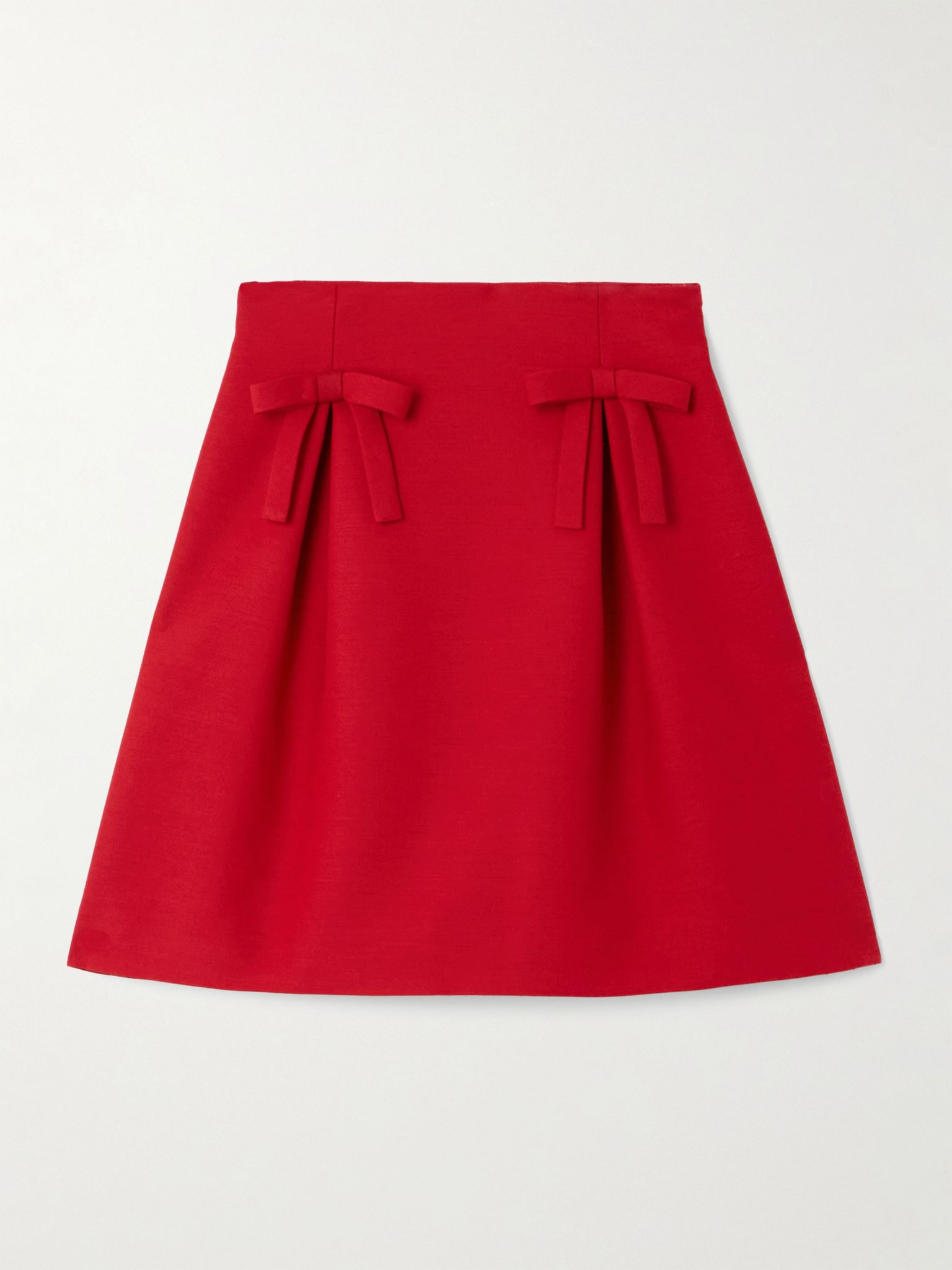 Bow-detailed pleated wool and silk-blend mini skirt Red - 1