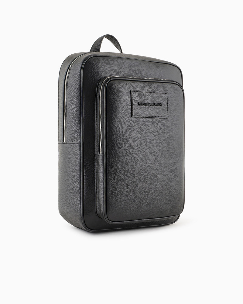 EMPORIO ARMANI Tumbled-leather backpack with laptop compartment outlook