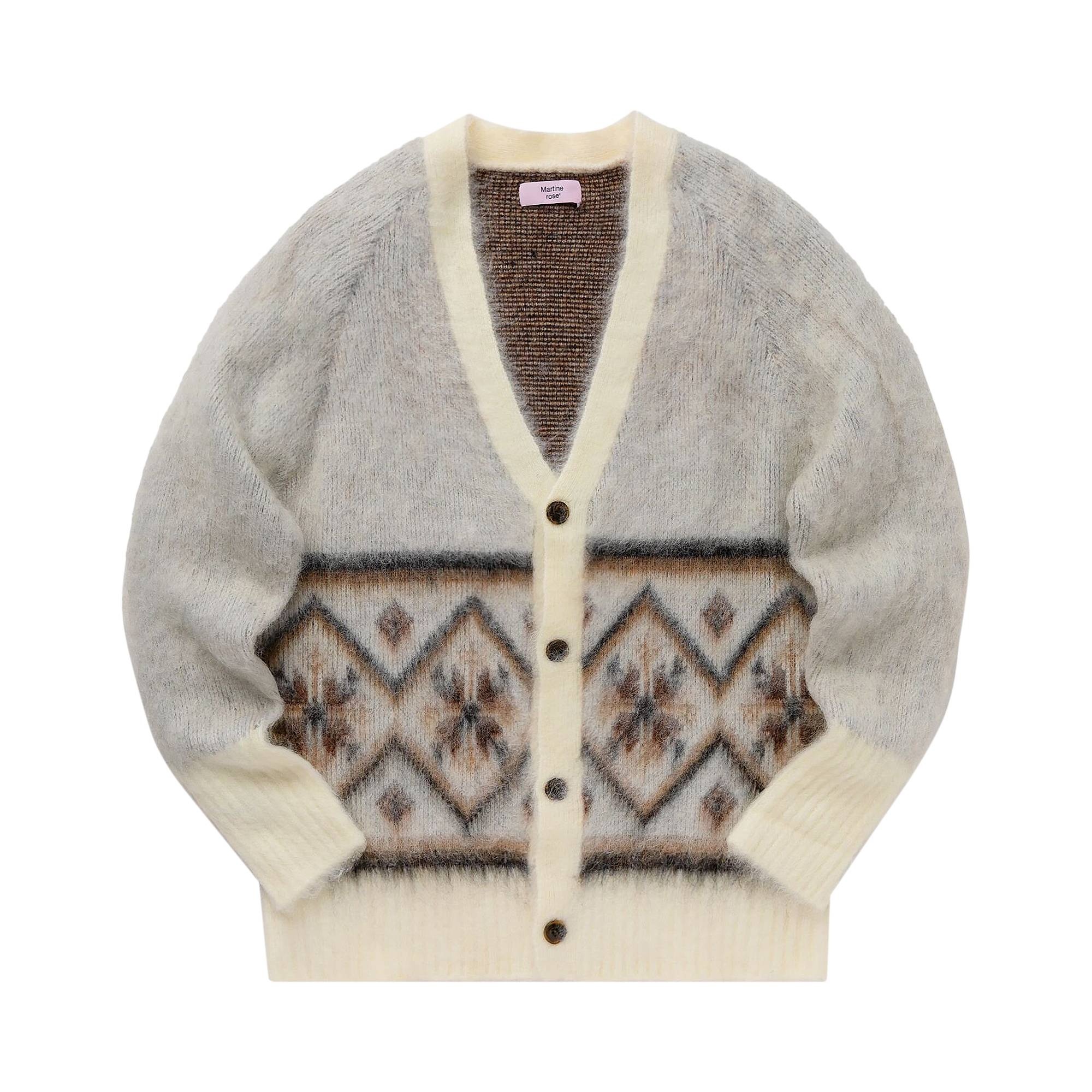 Martine Rose Burshed Mohair Fair Isle Cardigan 'Ivory/Oat/Chocolate' - 1