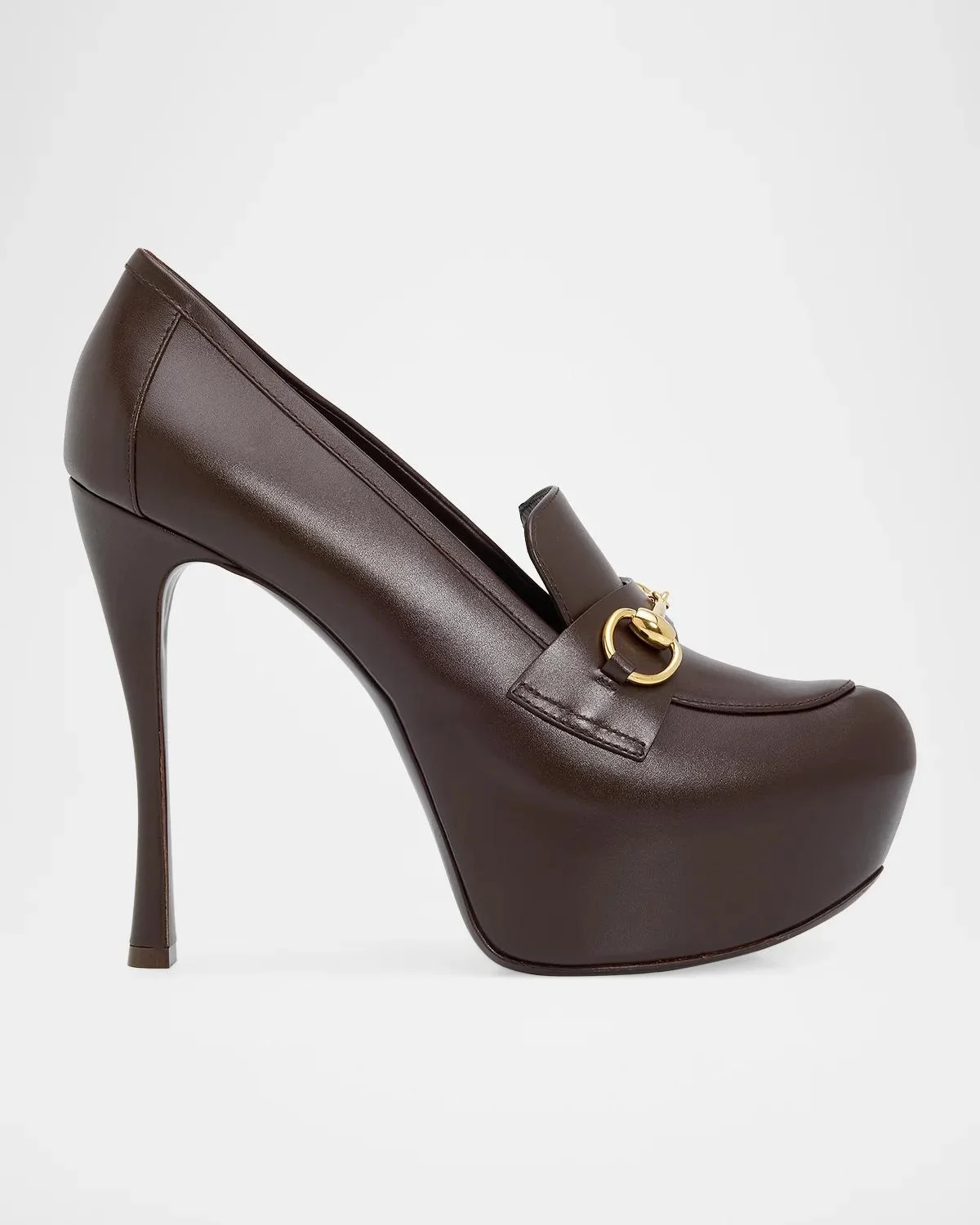 130mm Fame Leather Platform Loafer Pumps - 1