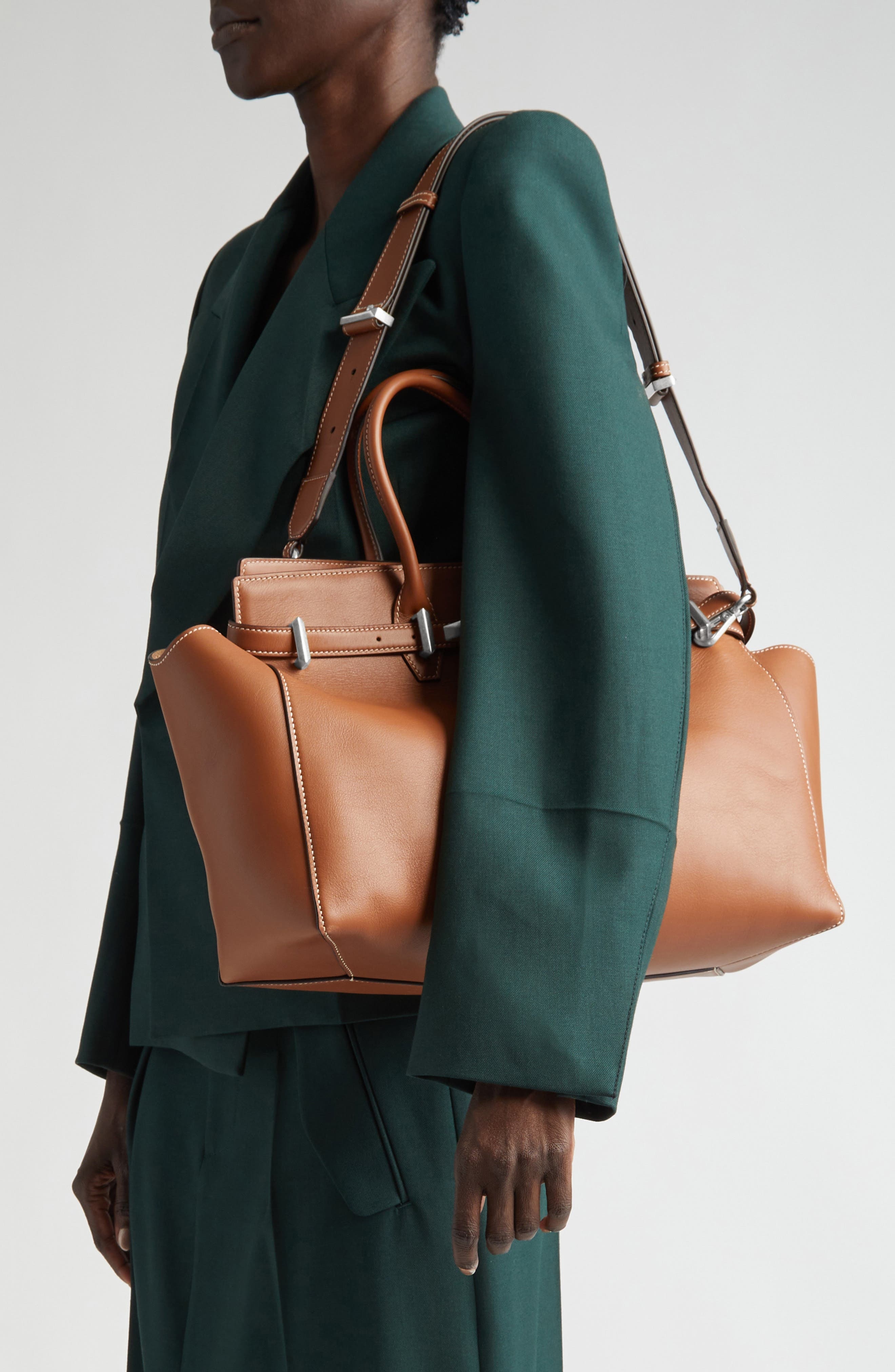 Jimmy Choo Medium Diamond Leather Belted Tote in Tan/Ecru/Gold at Nordstrom - 3