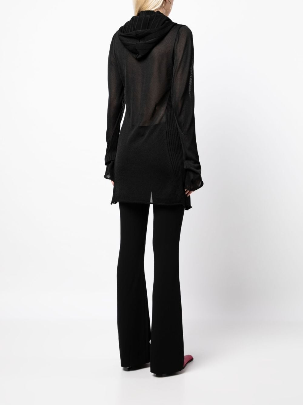 cut-out knitted cardigan hoodie - 4