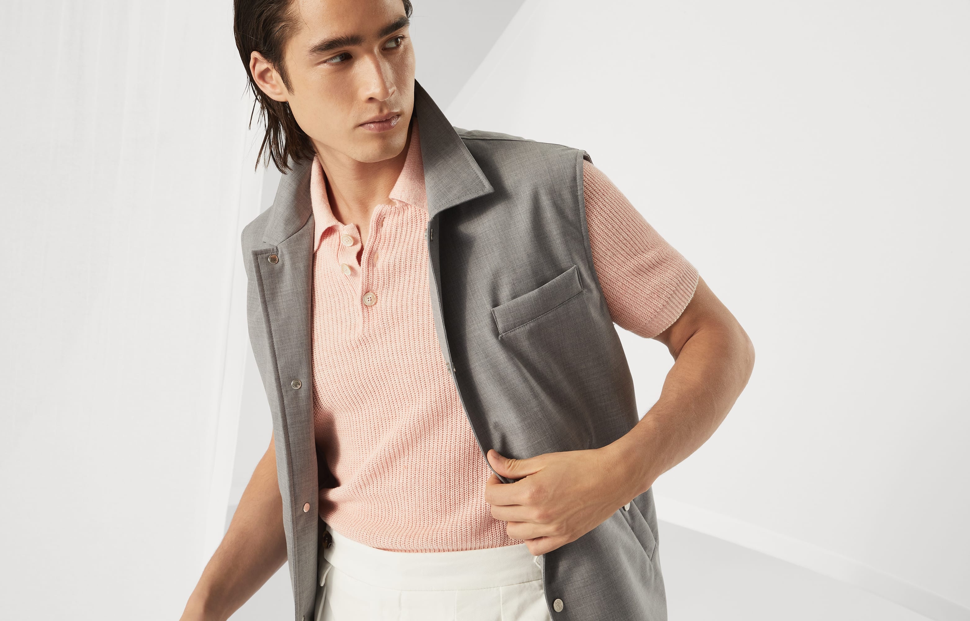 Bonded virgin wool fresco vest with Thermore® padding and shirt-style collar - 6