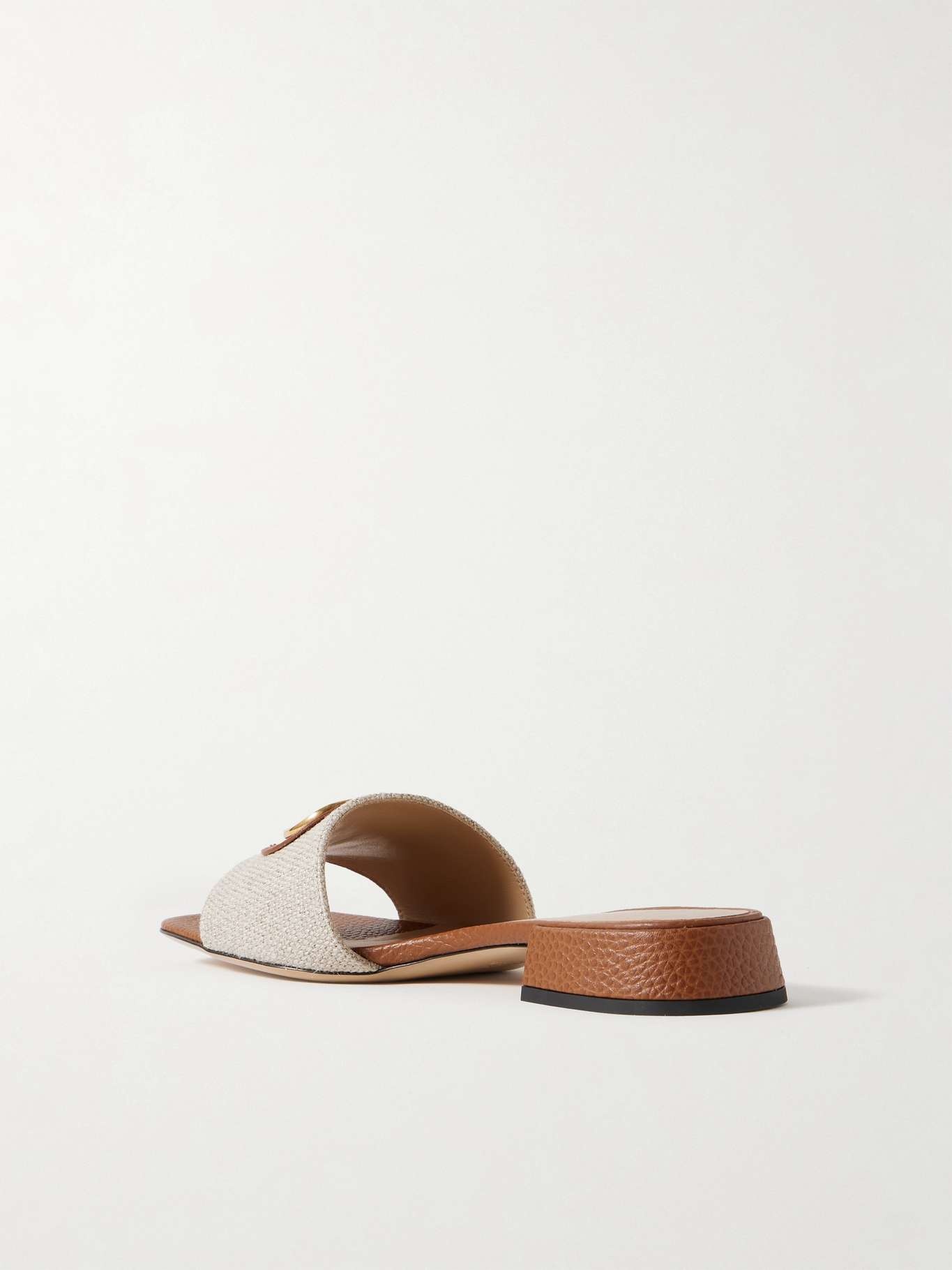 VLogo embellished textured-leather and canvas slides Neutral - 3