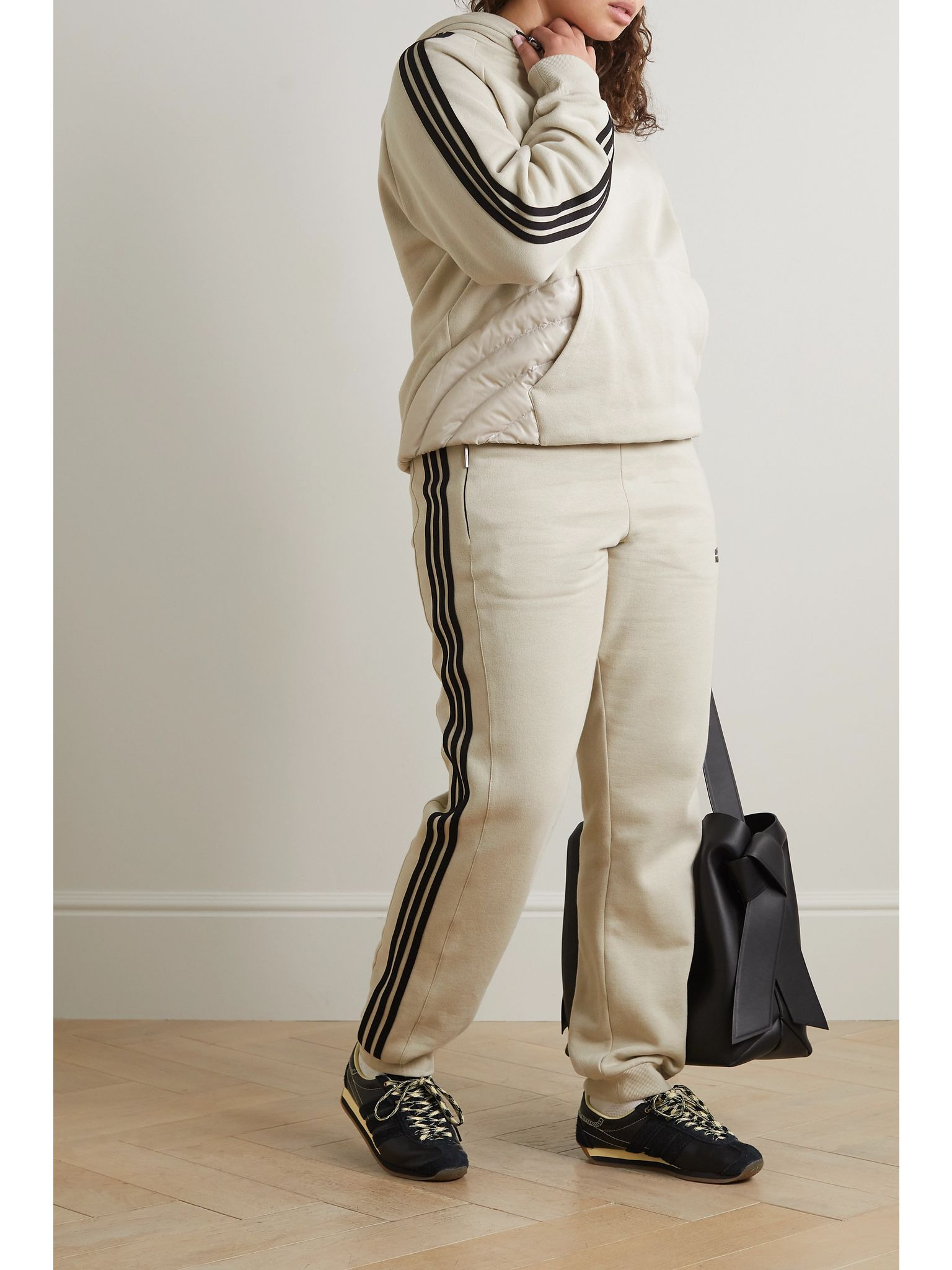 + adidas Originals shell-trimmed jersey wide-leg track pants Cream - 2