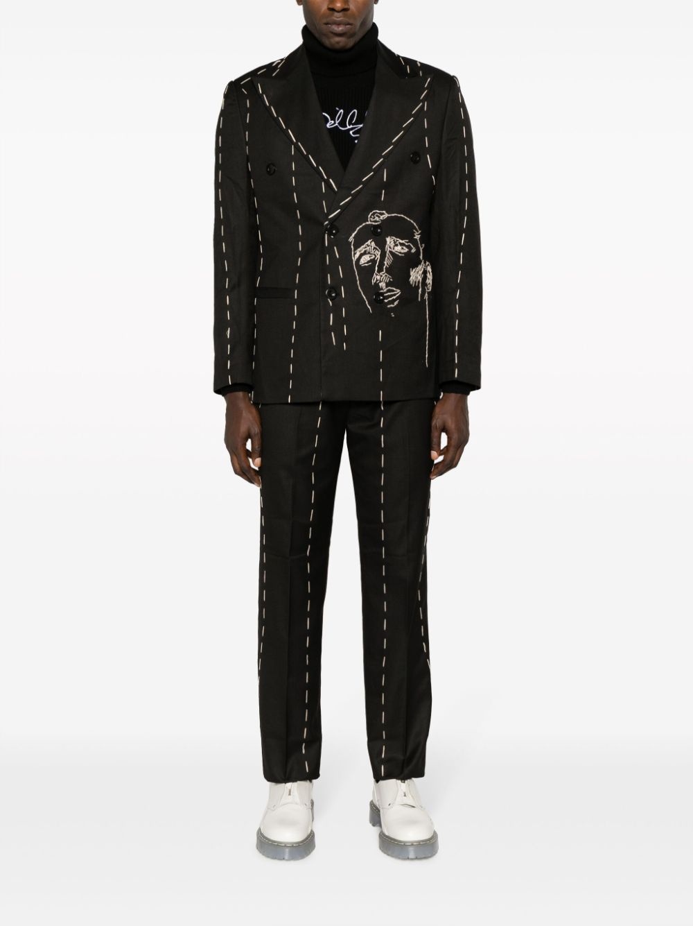 contrast-stitching straight-leg trousers - 2