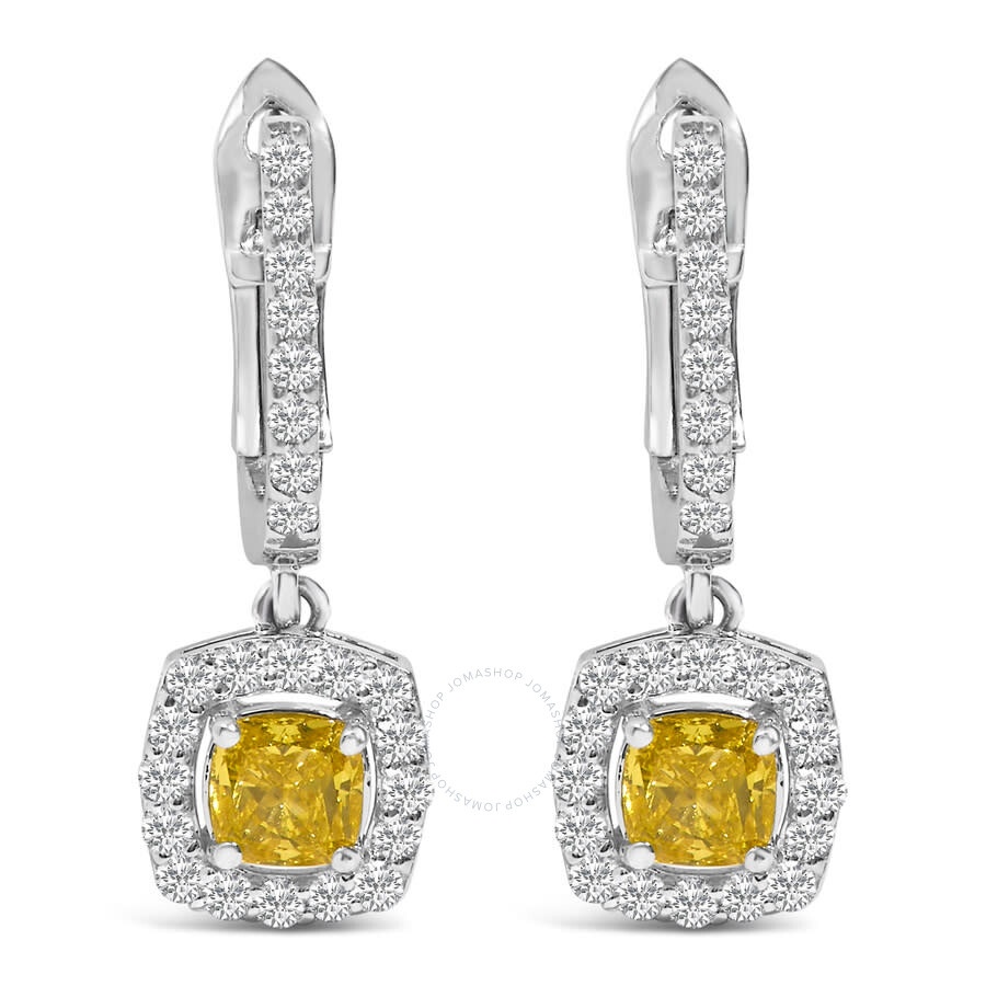 Haus Of Brilliance - Haus of Brilliance 14K White Gold 1 1/5 Cttw Yellow Lab Grown Diamond Halo Drop and Dangle Earrings - 1
